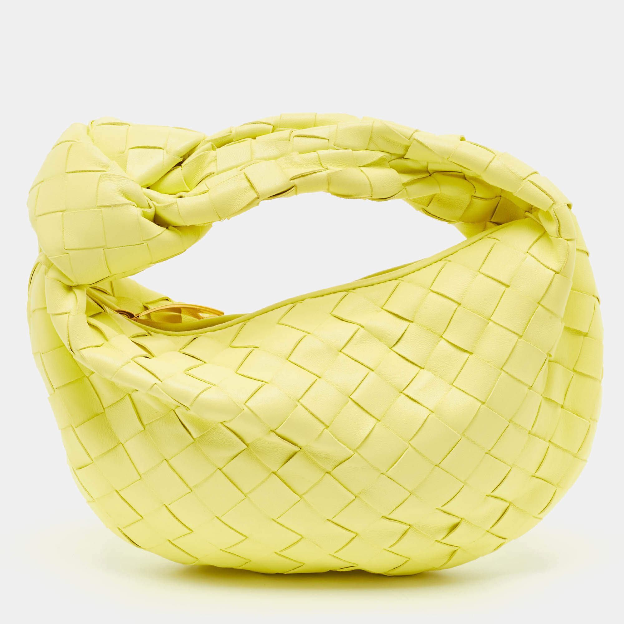 Pre Owned Bottega Veneta Yellow Intrecciato Leather Mini Jodie Hobo