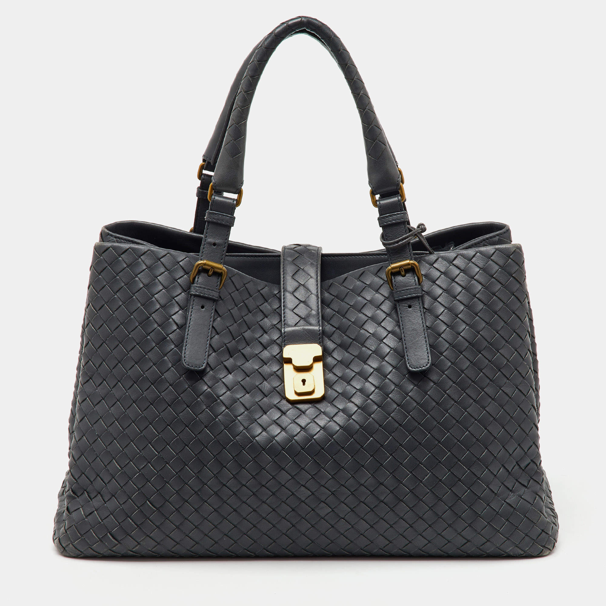 Bottega Veneta Grey Intrecciato Leather Medium Roma Tote