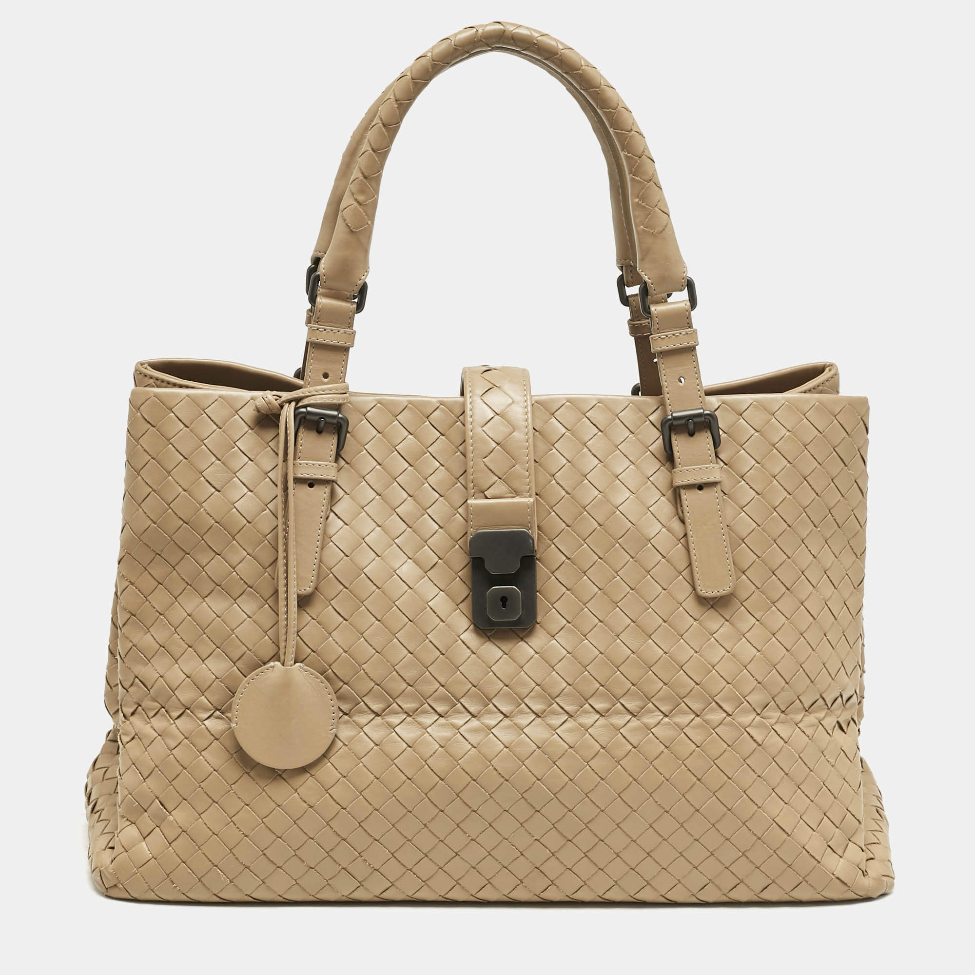Bottega Veneta Beige Intrecciato Leather Medium Roma Tote