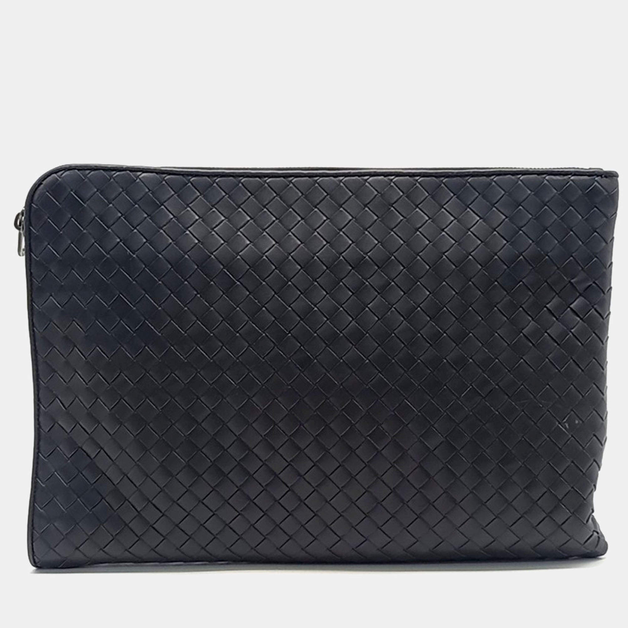 Bottega Veneta Black Leather Mesh Clutch