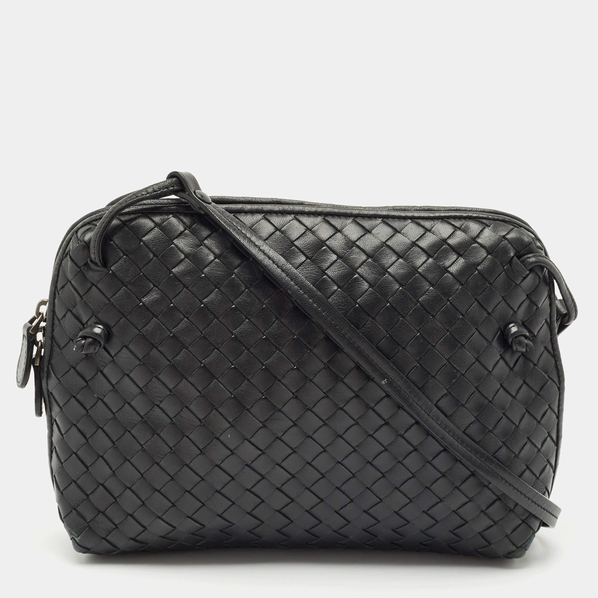 Pre Owned Bottega Veneta Black Intrecciato Leather Nodini Shoulder Bag