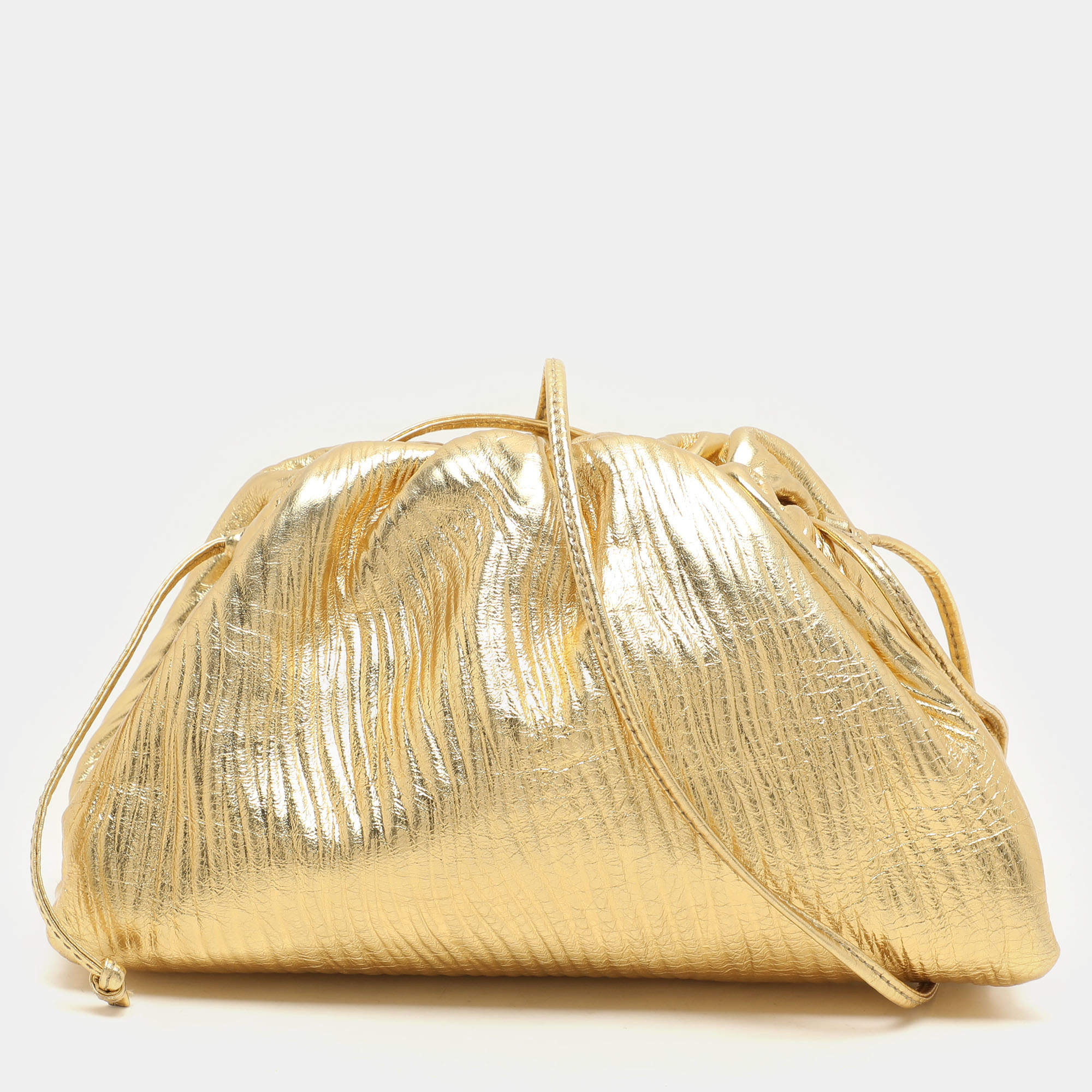 Bottega Veneta Metallic Gold Bark Leather Mini The Pouch Bag