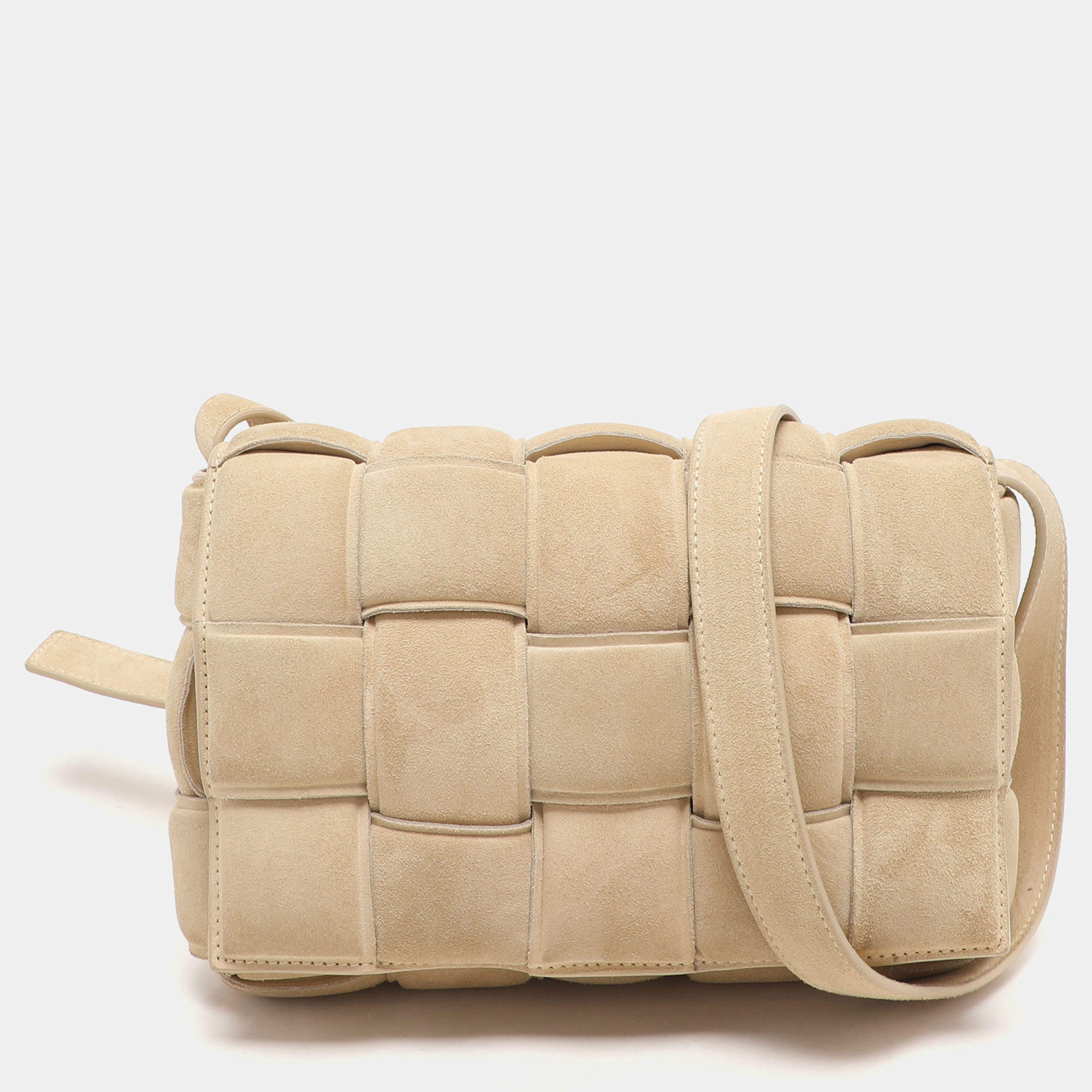 Bottega Veneta Beige Padded Suede Cassette Shoulder Bag