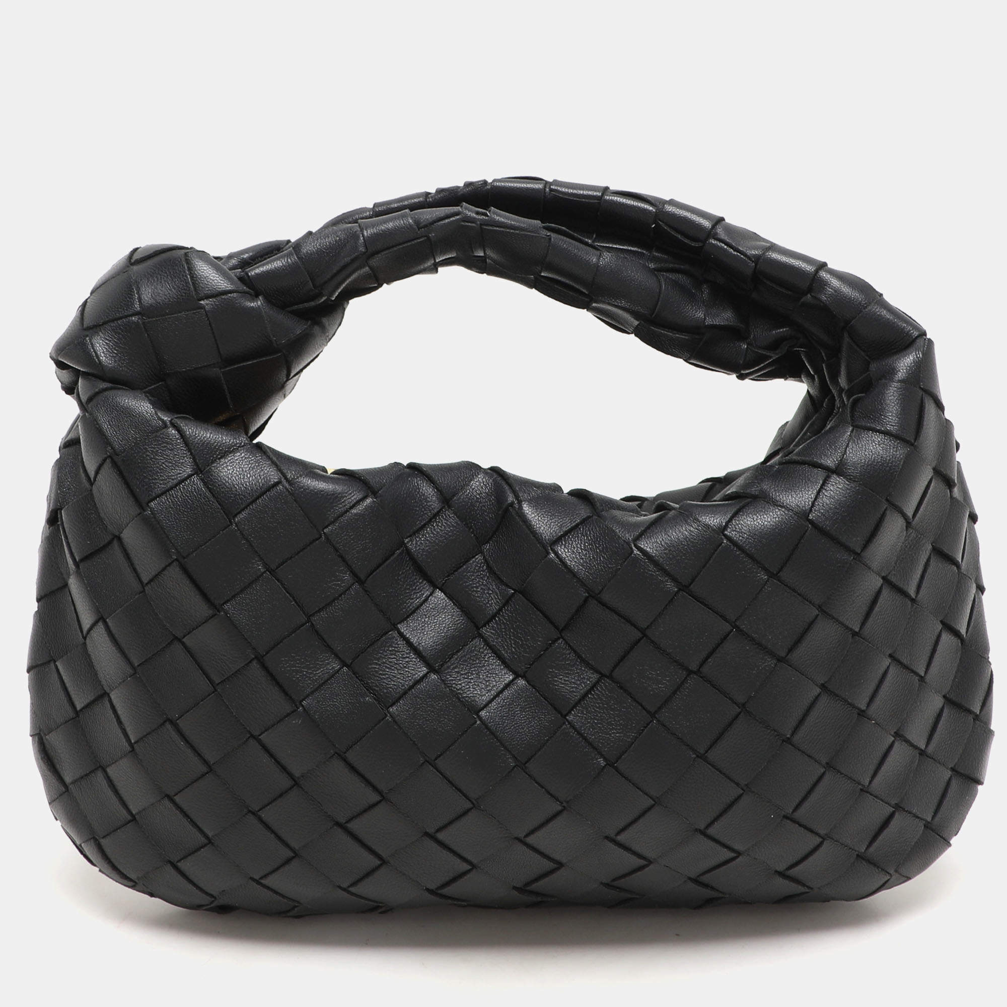Pre Owned Bottega Veneta Black Intrecciato Leather Mini Jodie Hobo
