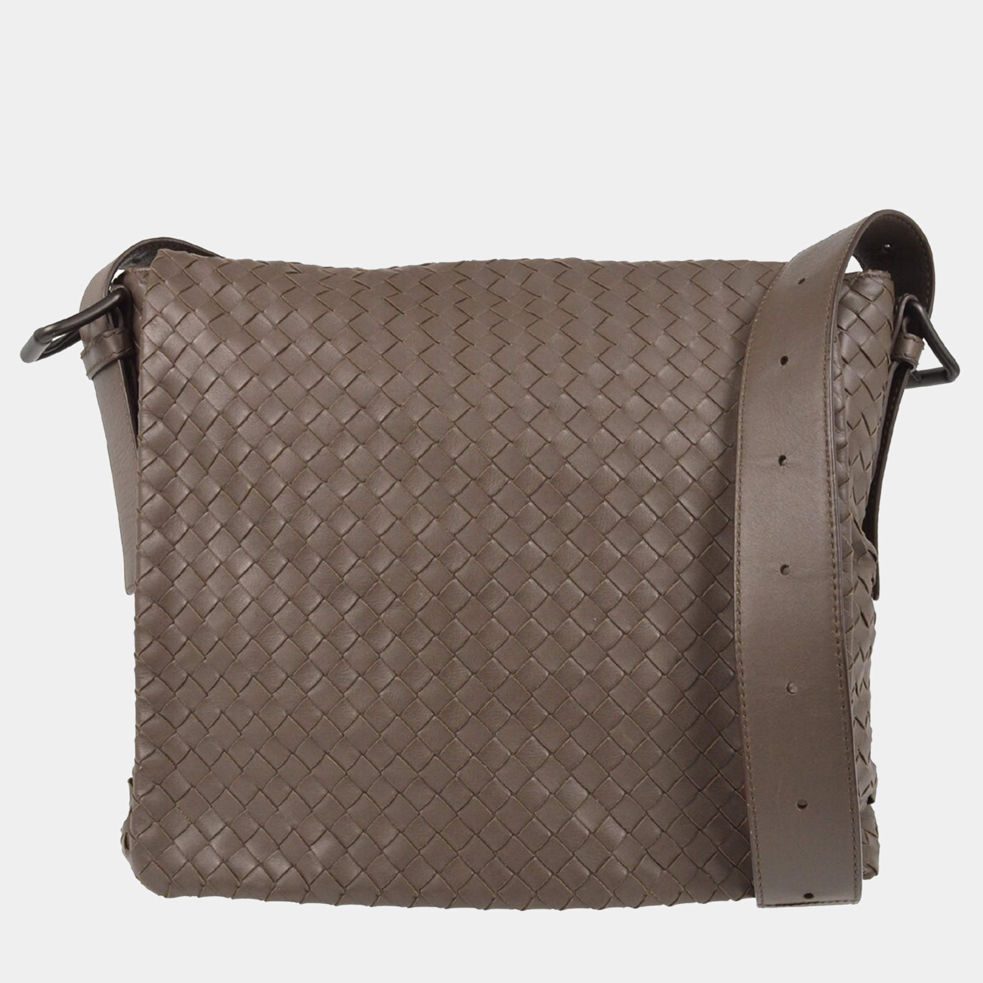 Bottega Veneta Gray Intrecciato Messenger Bag