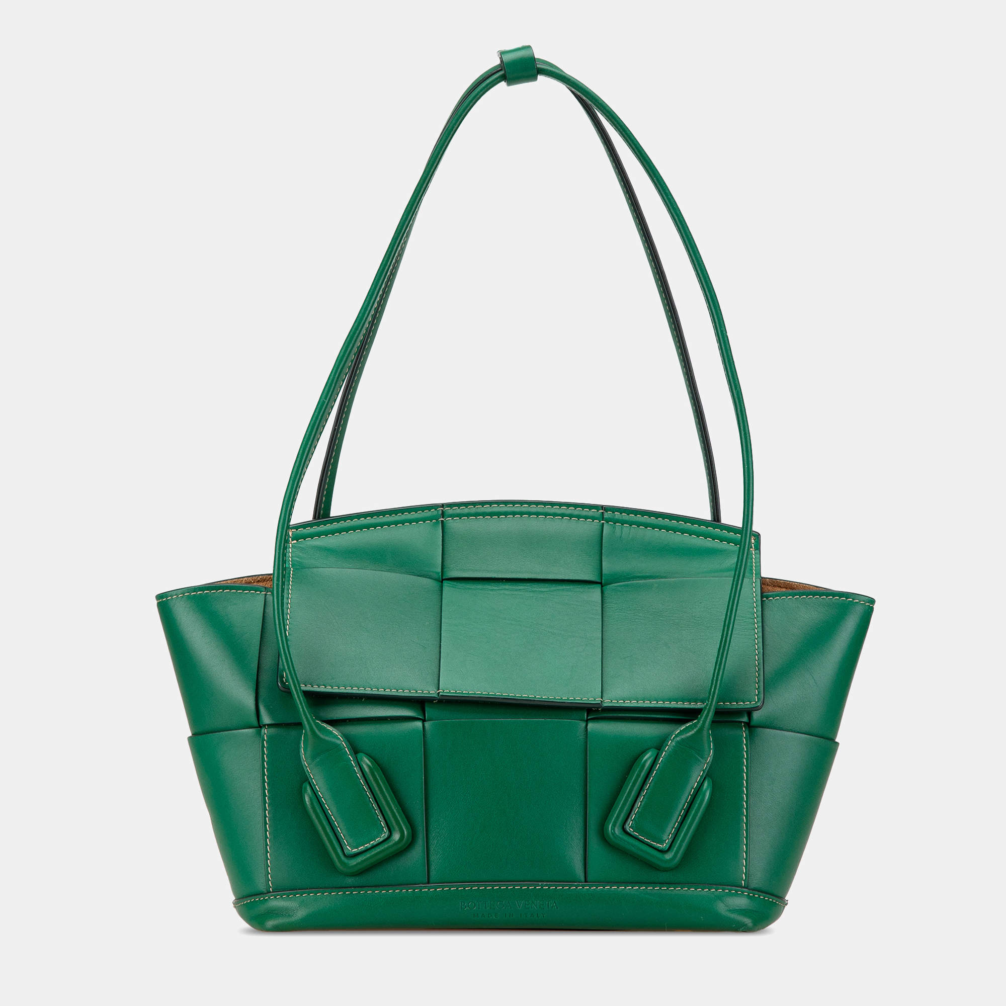 Bottega Veneta Green Small Calfskin Maxi Intrecciato Arco Satchel
