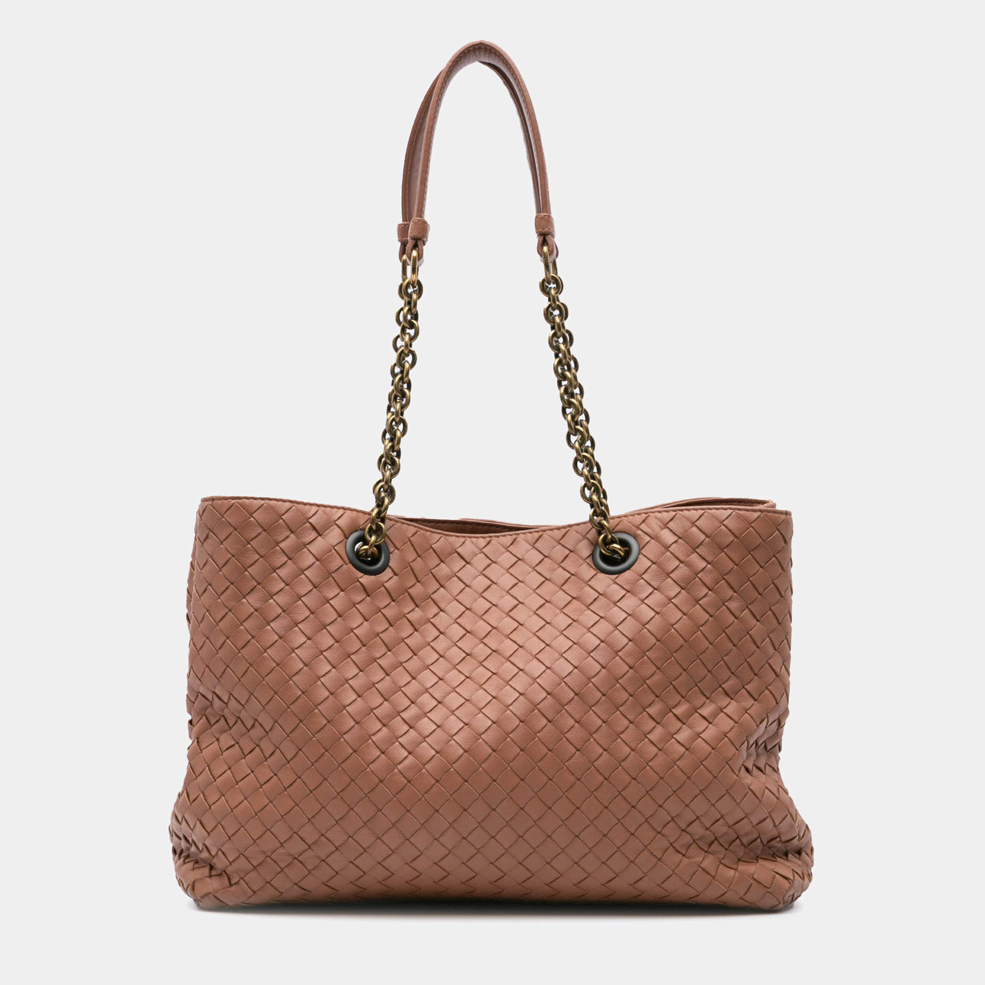 Bottega Veneta Pink Large Nappa Intrecciato Classic Chain Strap Tote
