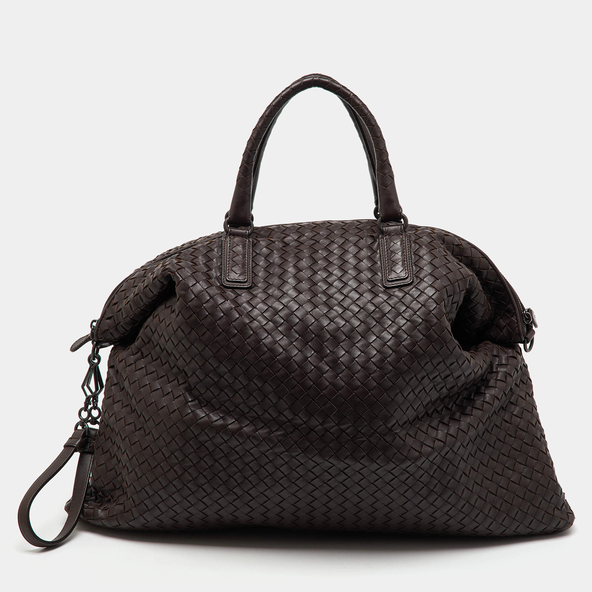 Bottega Veneta Dark Brown Intrecciato Leather Maxi Convertible Tote