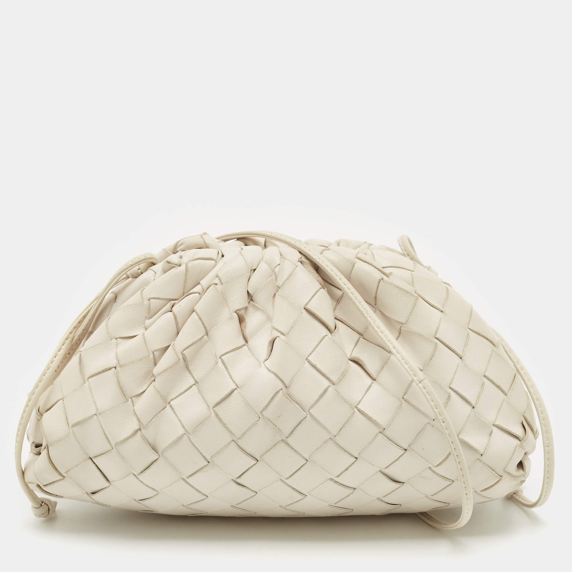 Bottega Veneta White Intrecciato Leather Mini The Pouch Clutch 