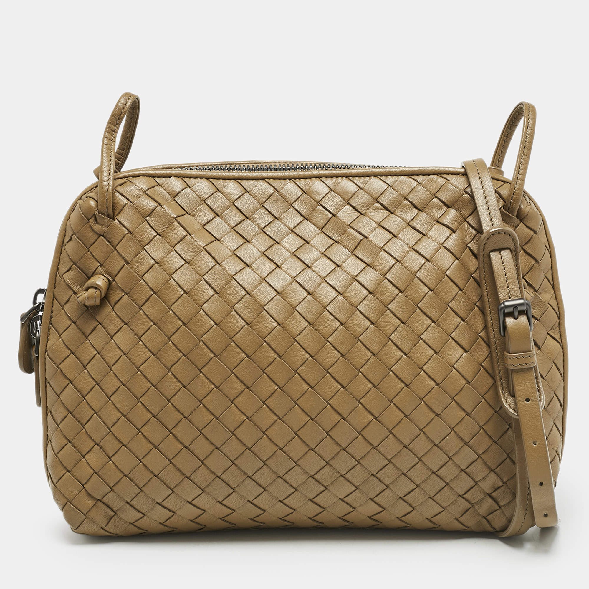 Bottega Veneta Dark Beige Intrecciato Leather Nodini Crossbody Bag