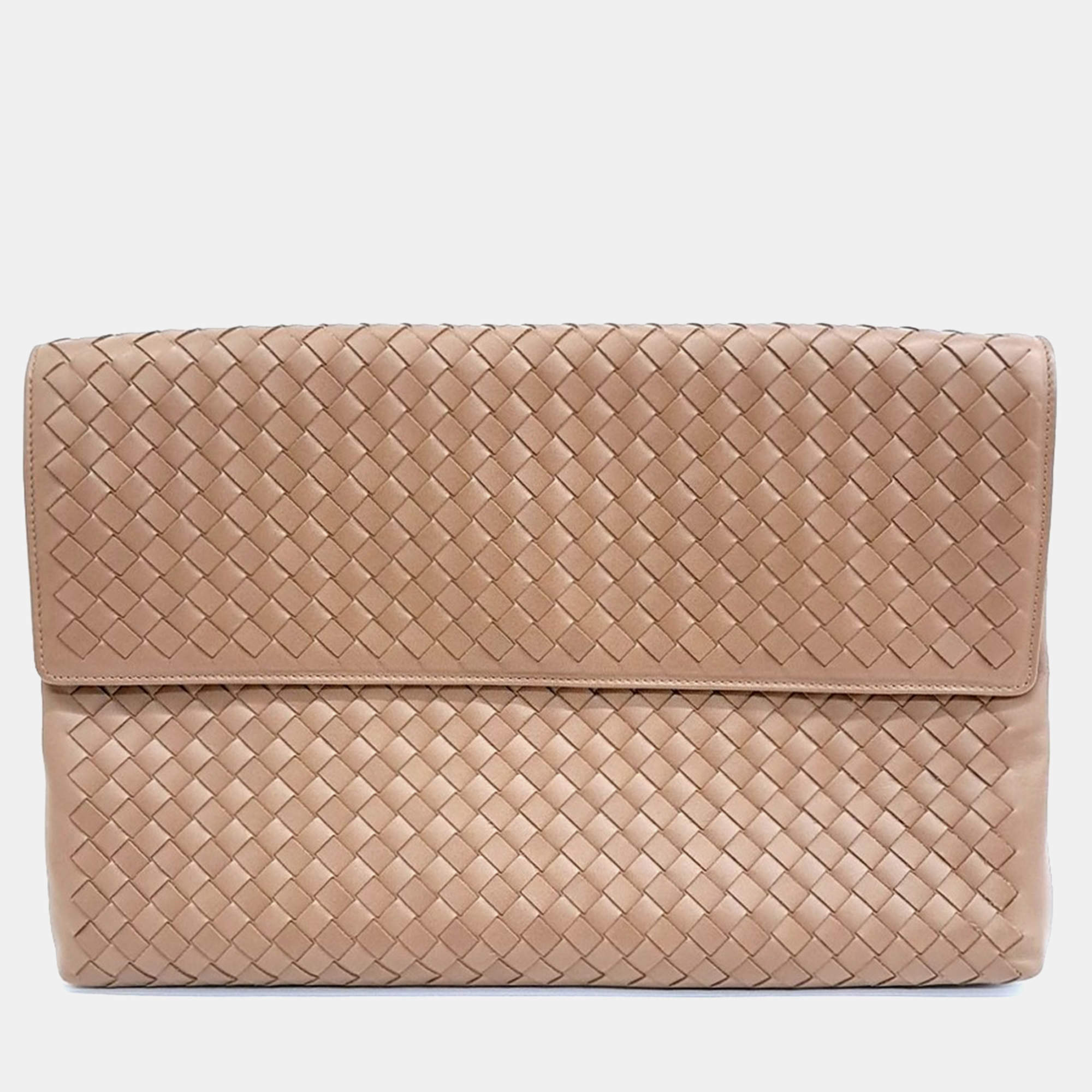 Bottega Veneta Brown Leather Mesh Flap Clutch