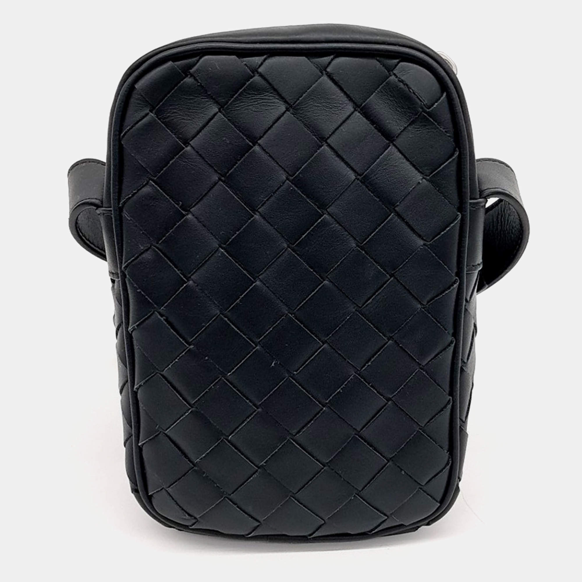 Bottega Veneta Black Leather Mini Cassette Crossbody Bag