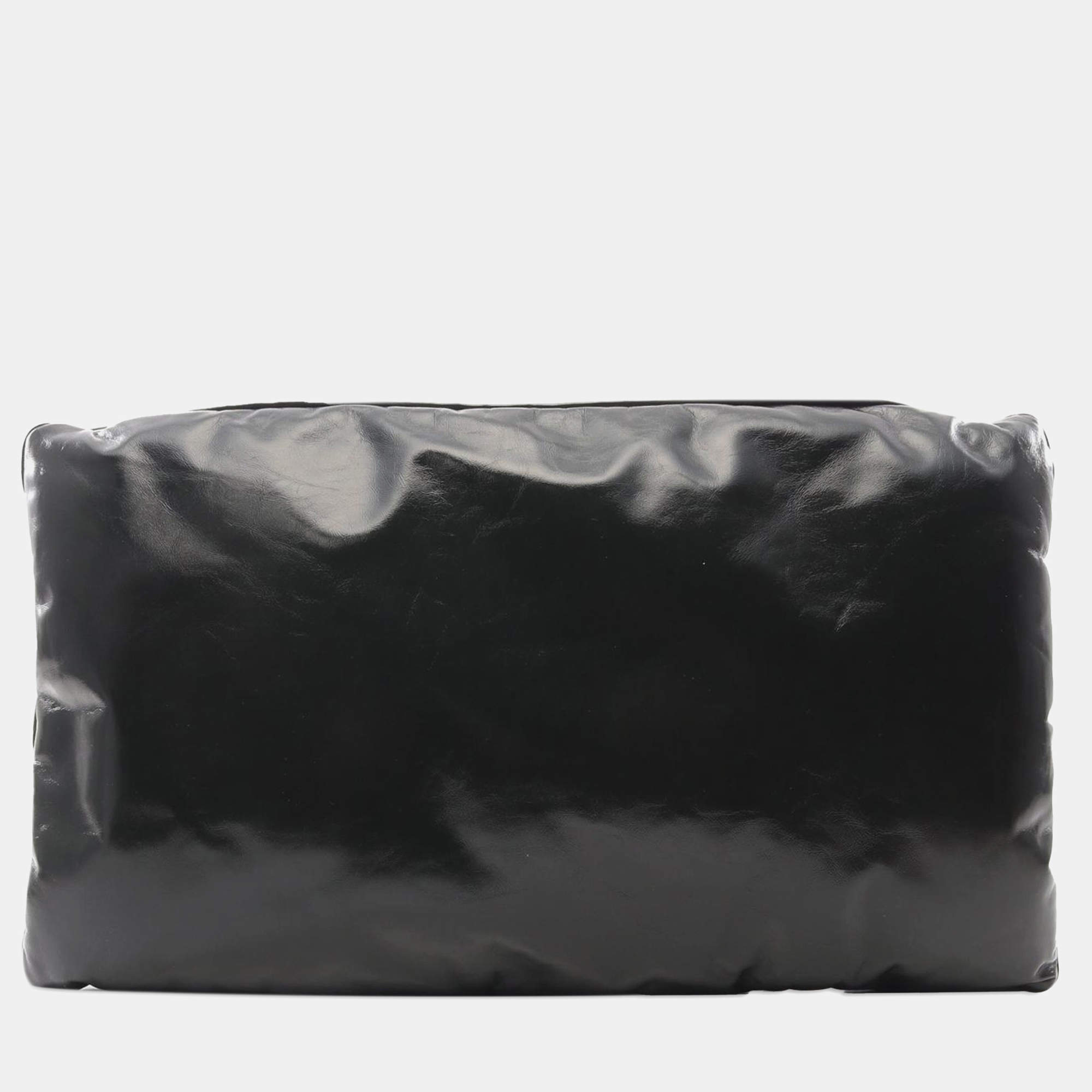 Bottega Veneta Black Leather Pillow Clutch