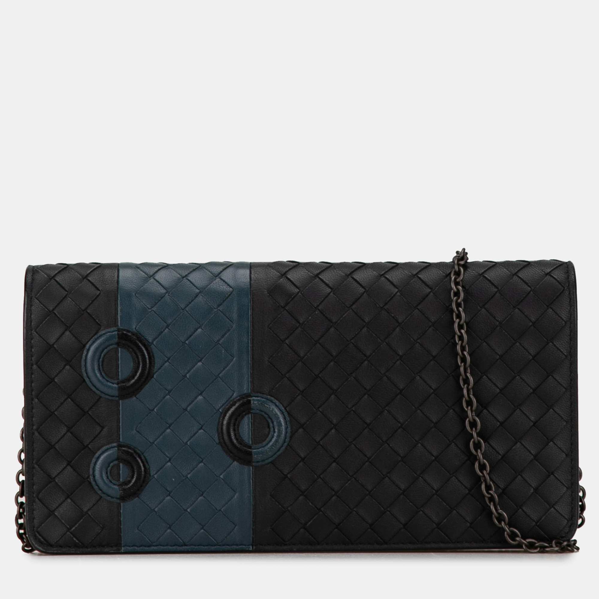 Bottega Veneta Black Intrecciato Wallet On Chain