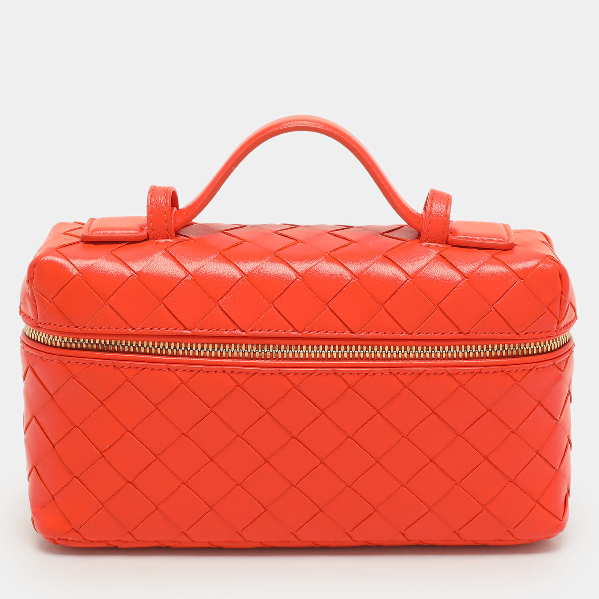 Bottega Veneta Orange Intrecciato Leather Bang Bang Vanity Case