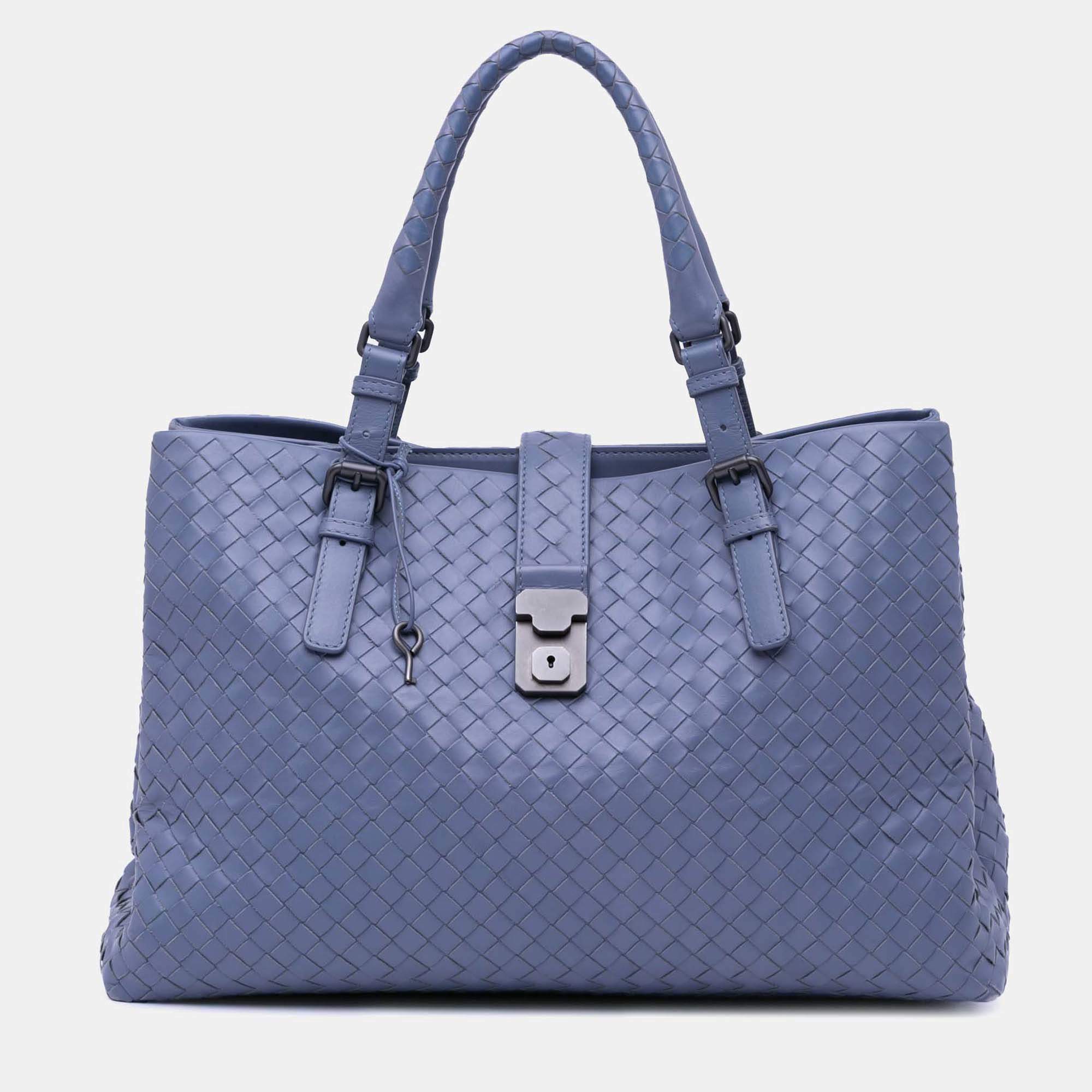 Bottega Veneta Blue Medium Nappa Intrecciato Roma Tote