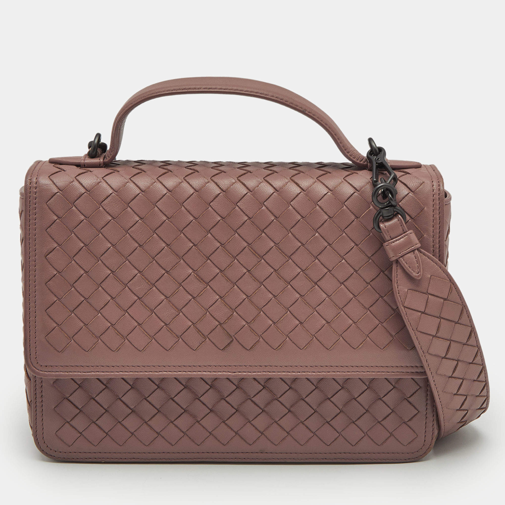 Bottega Veneta Old Rose Intrecciato Leather Alumna Top Handle Bag