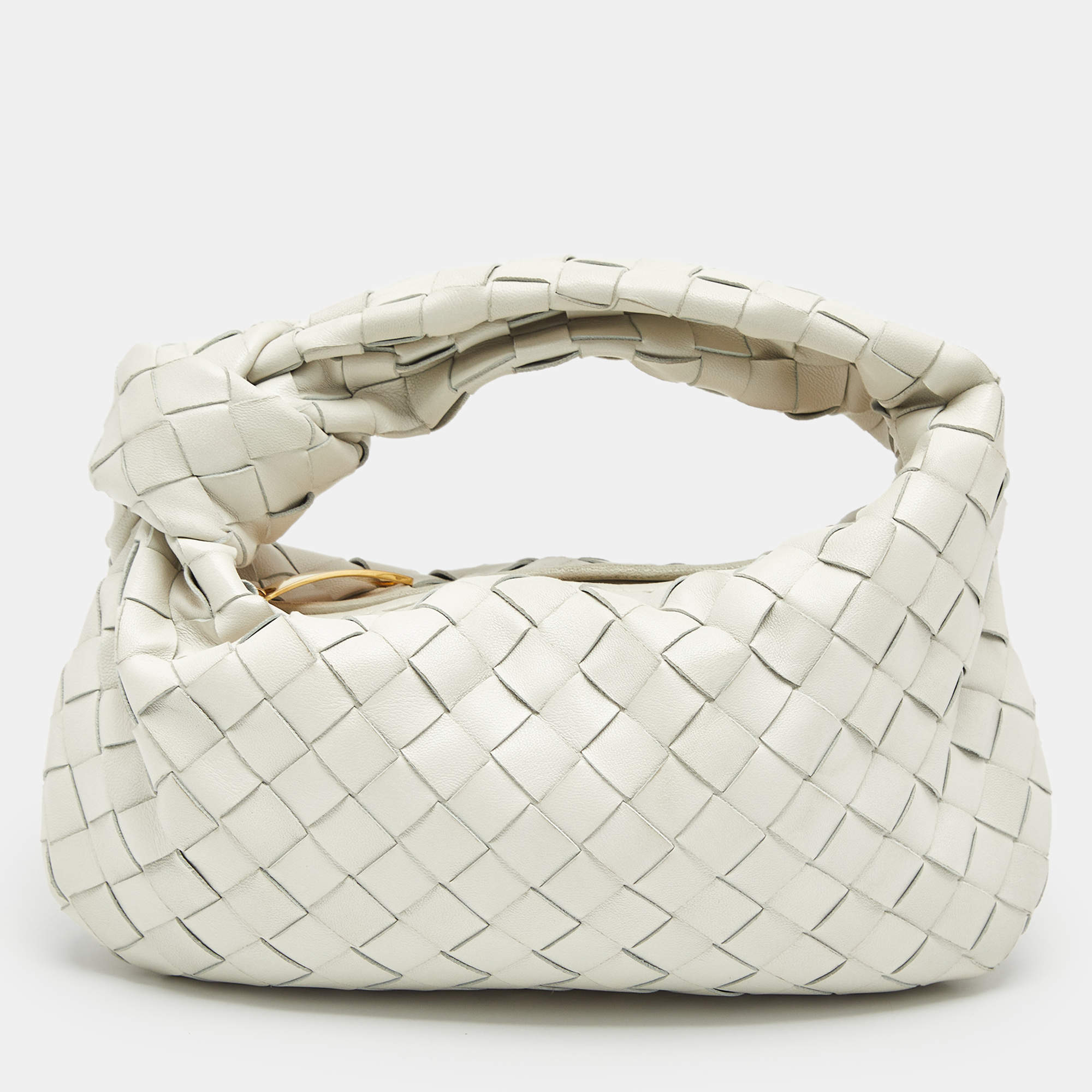 Bottega Veneta Off White Intrecciato Leather Mini Jodie Hobo