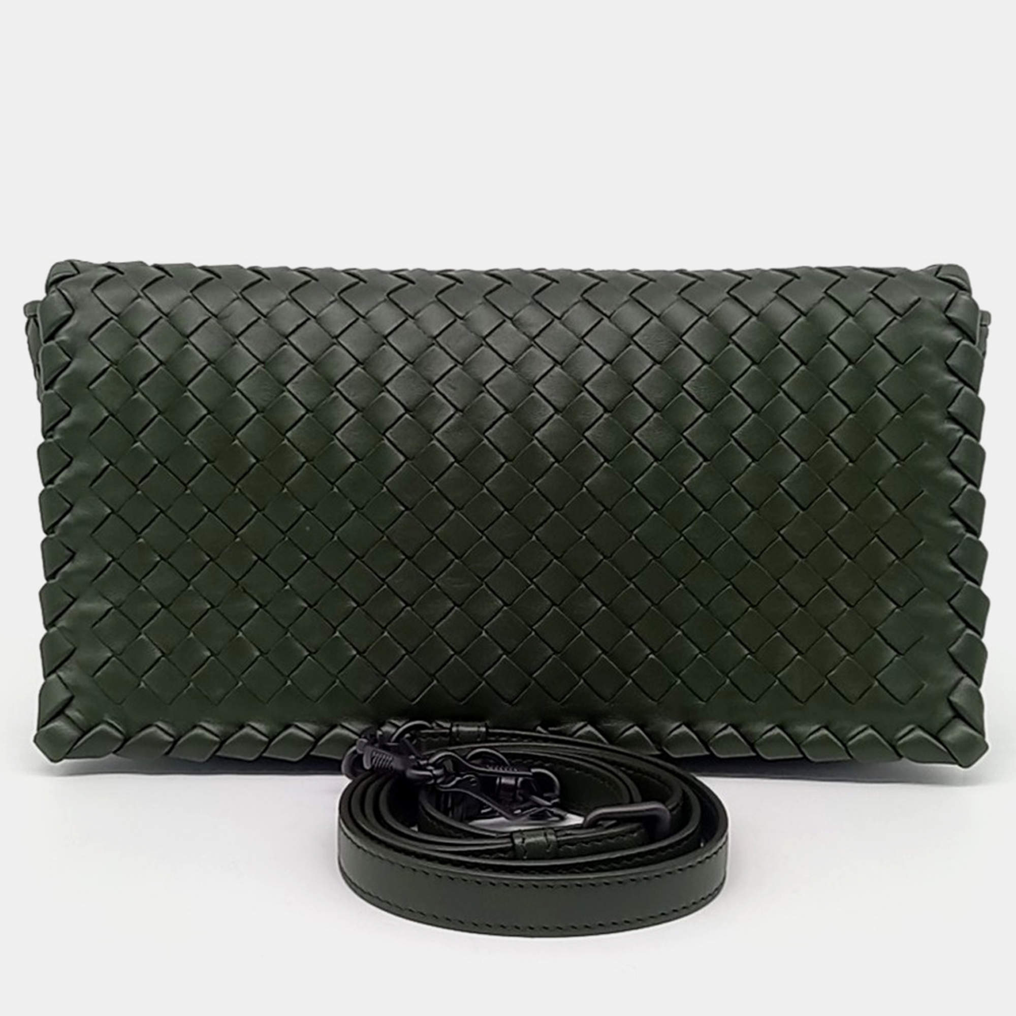 Bottega Veneta Green Leather Mesh Crossbody Bag