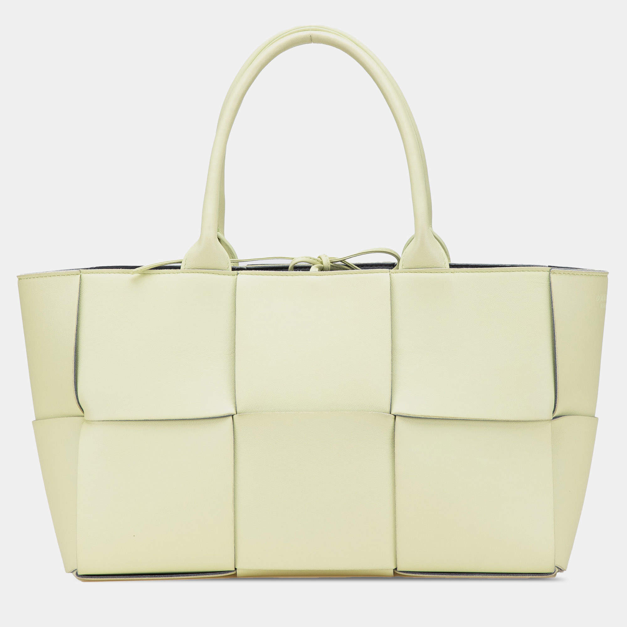 Bottega Veneta Cream Small Lambskin Intrecciato Arco Tote