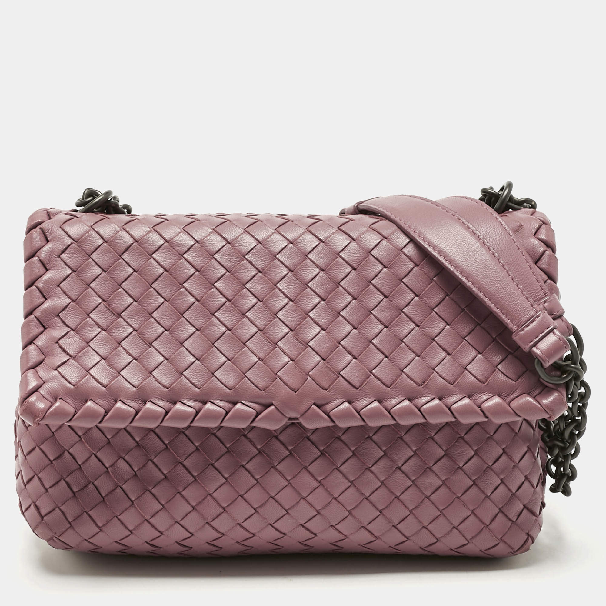 Pre Owned Bottega Veneta Pink Intrecciato Leather Small Olimpia Shoulder Bag