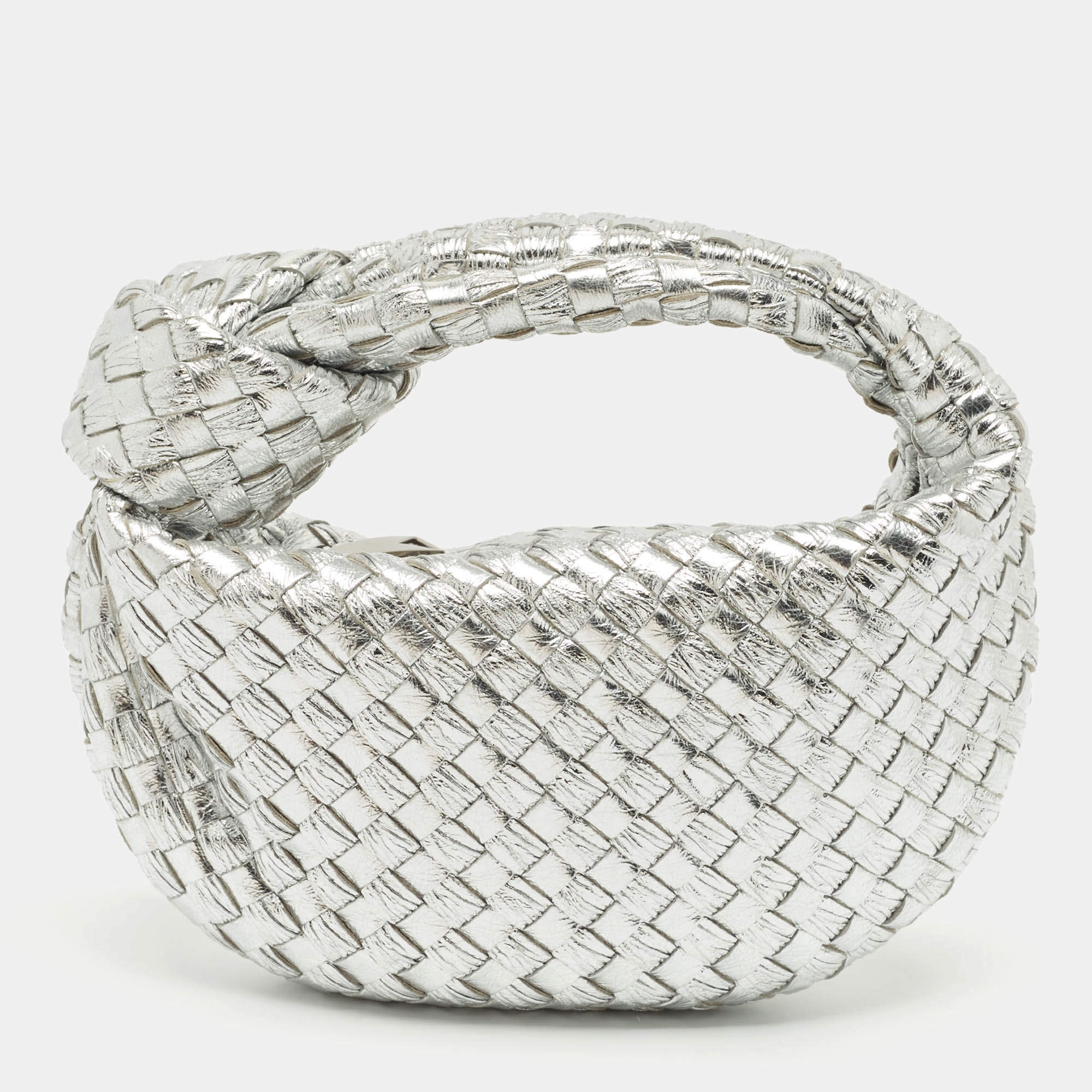 Bottega Veneta Metallic Silver Leather Mini Jodie Hobo