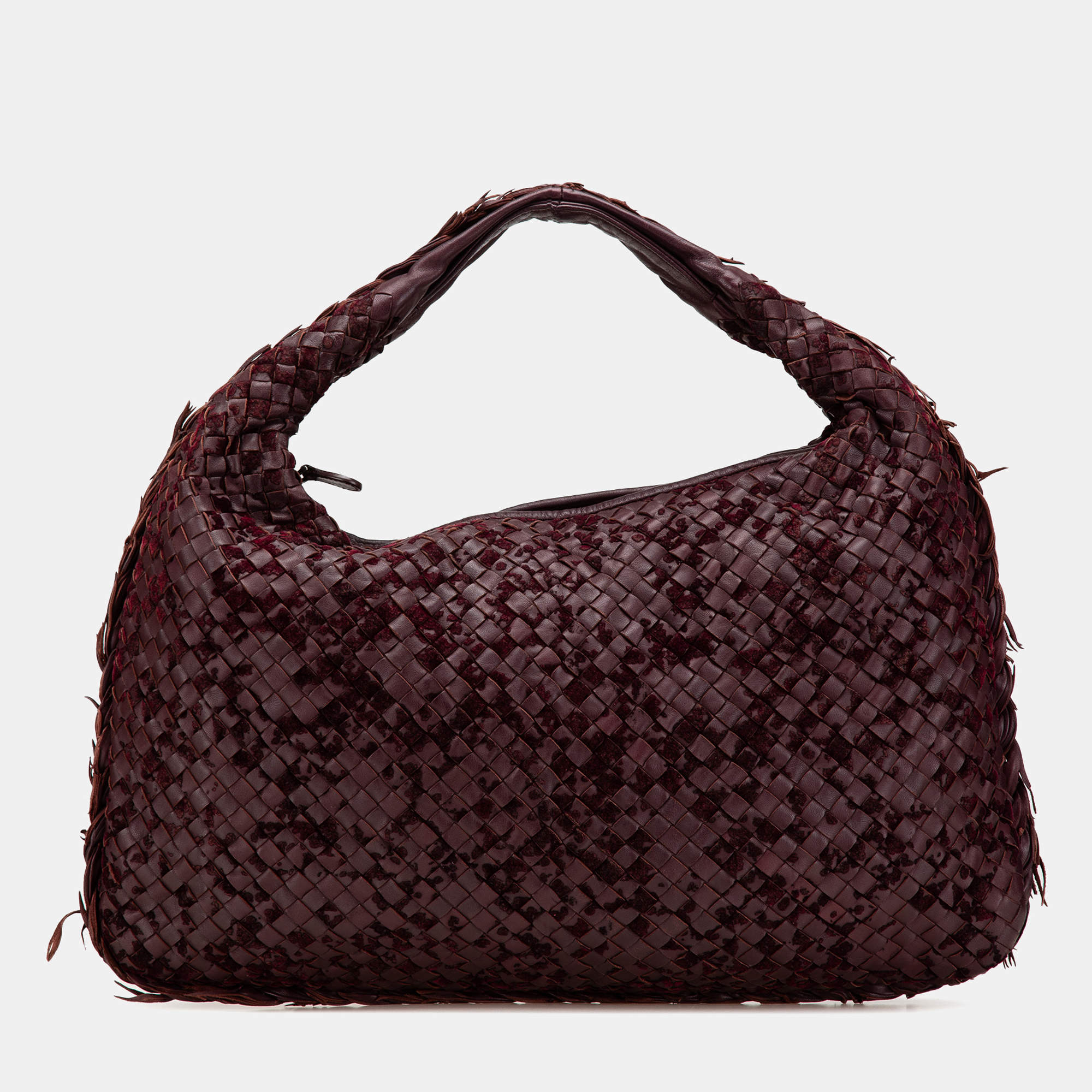 Bottega Veneta Red Medium Nappa Velours Intrecciato Fuzzy Veneta Hobo