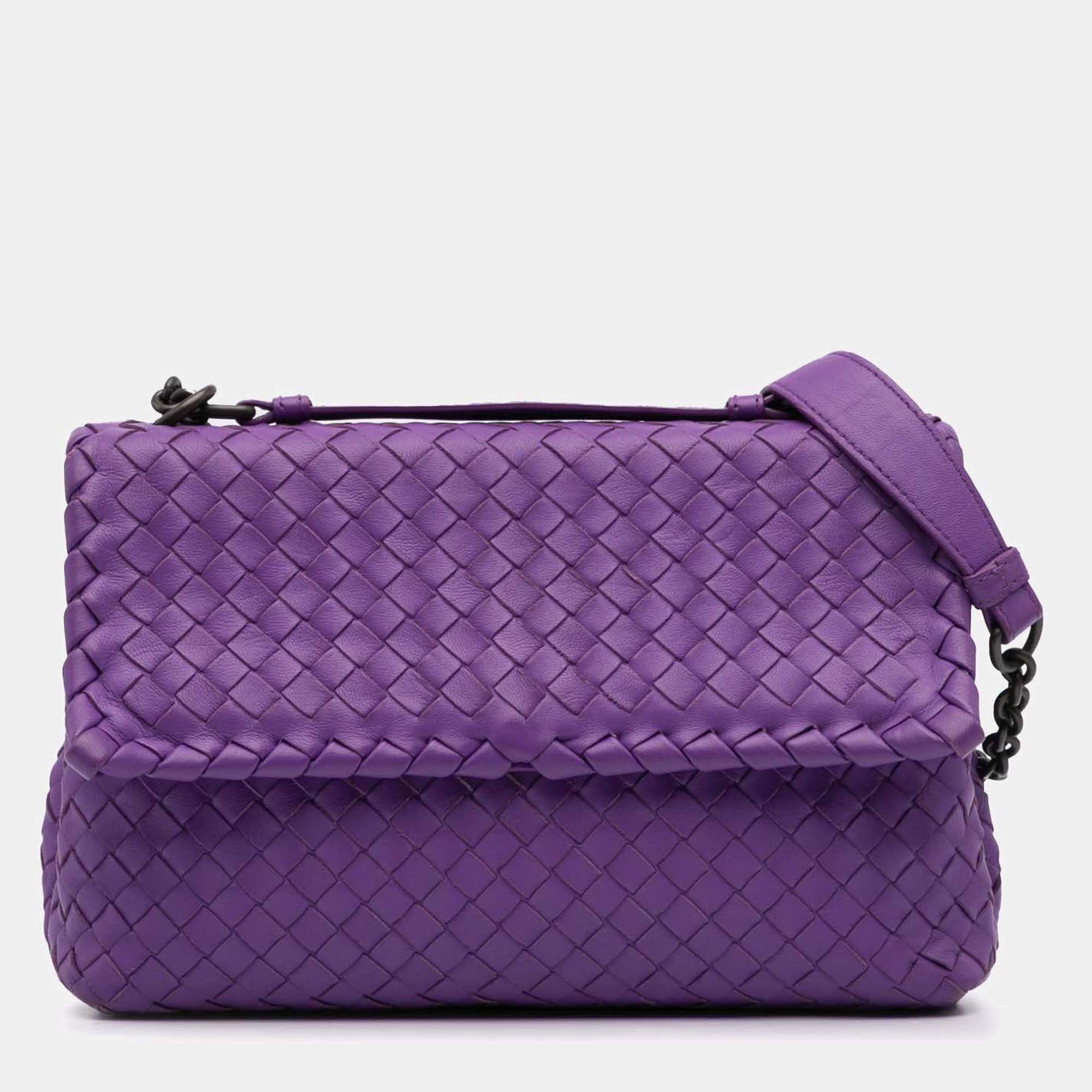 Pre Owned Bottega Veneta Purple Small Nappa Intrecciato Olimpia Shoulder Bag