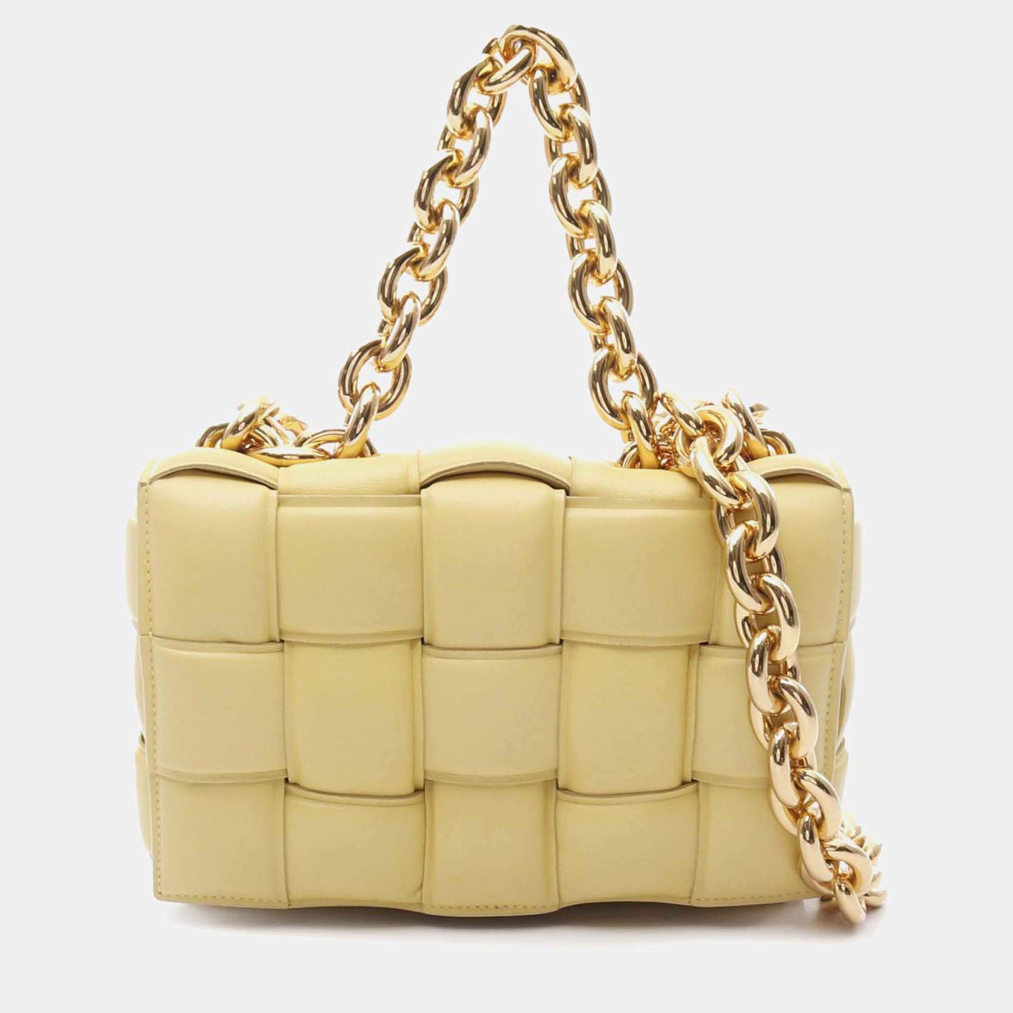 Bottega Veneta Yellow Nappa Intrecciato Padded Chain Cassette Satchel