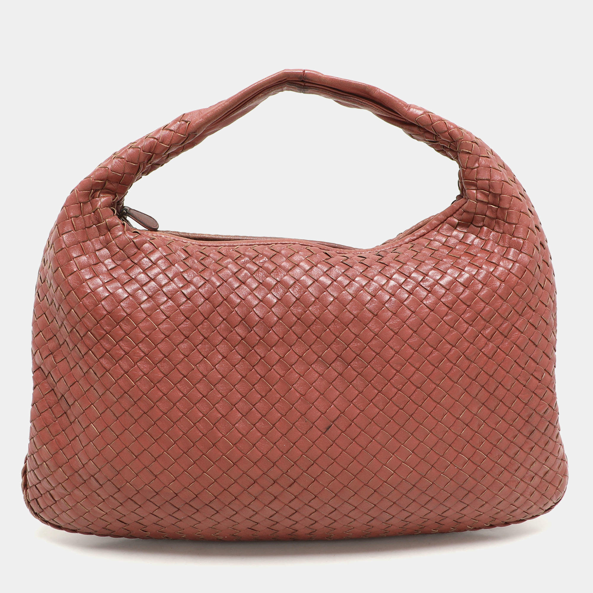 Pre Owned حقيبة هوبو بوتيغا فينيتا إنتريتشياتو جلد أحمر آجري مدرجة