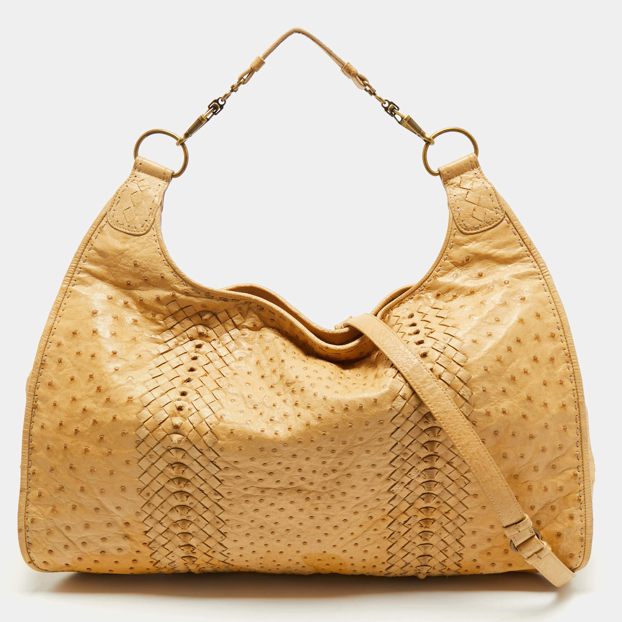 Pre Owned Bottega Veneta Tan Ostrich Oversized Hobo