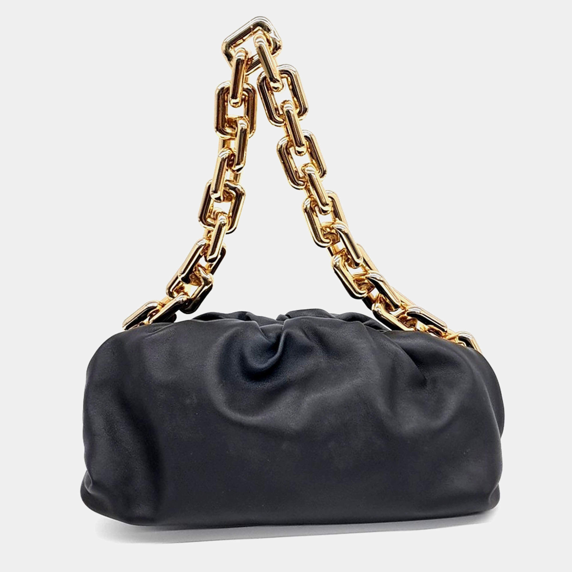 Pre Owned Bottega Veneta Black Leather Chain Shoulder Bag