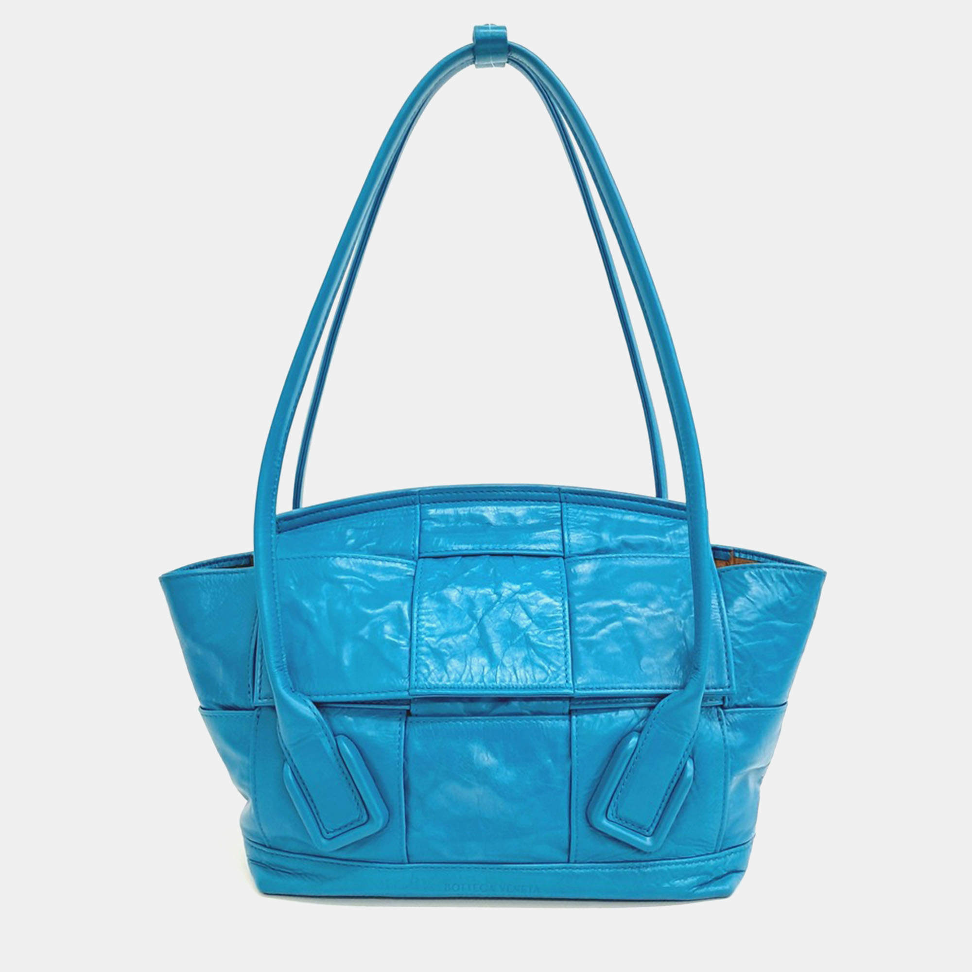 Pre Owned Bottega Veneta Blue Leather Arco Small