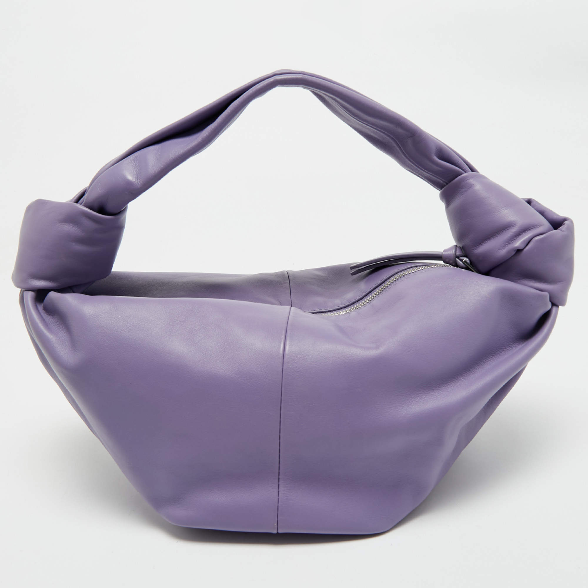 Pre Owned Bottega Veneta Purple Leather Mini Double Knot Clutch Bag