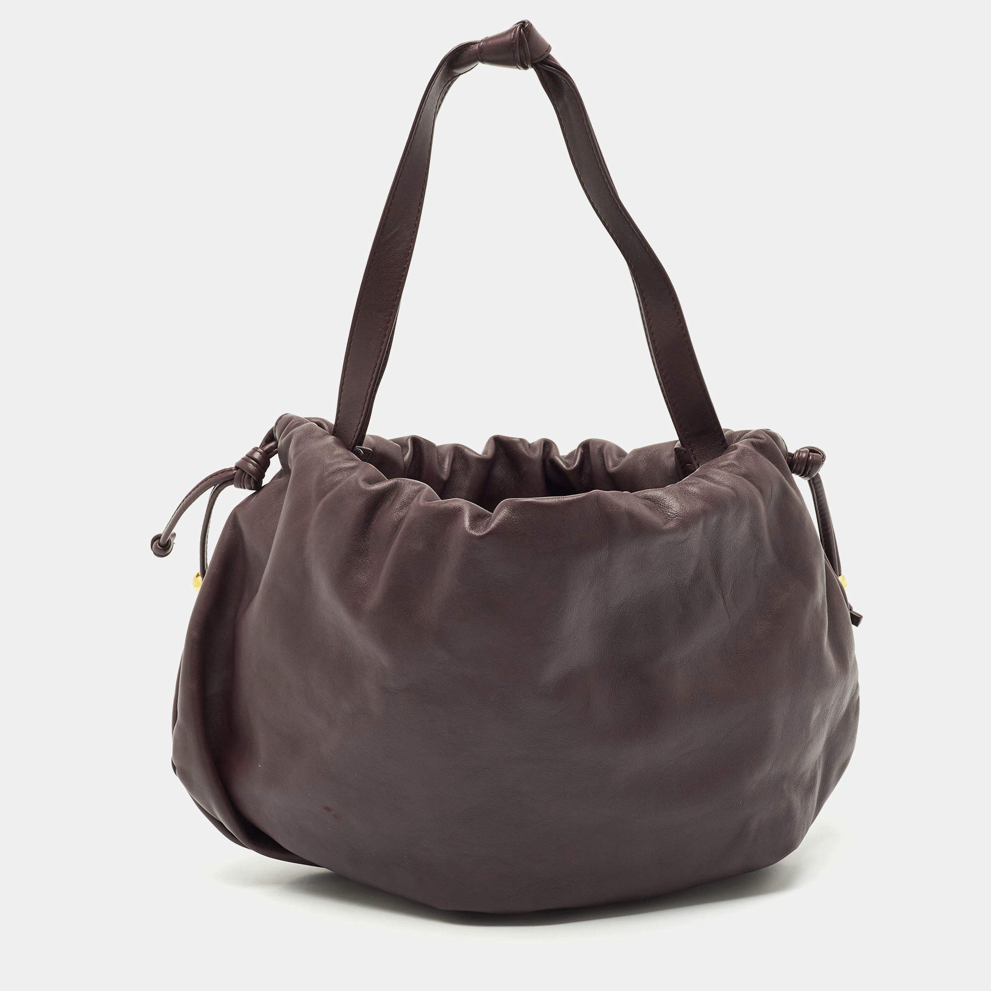 Pre Owned Bottega Veneta Dark Purple Leather Medium Bulb Shoulder Bag