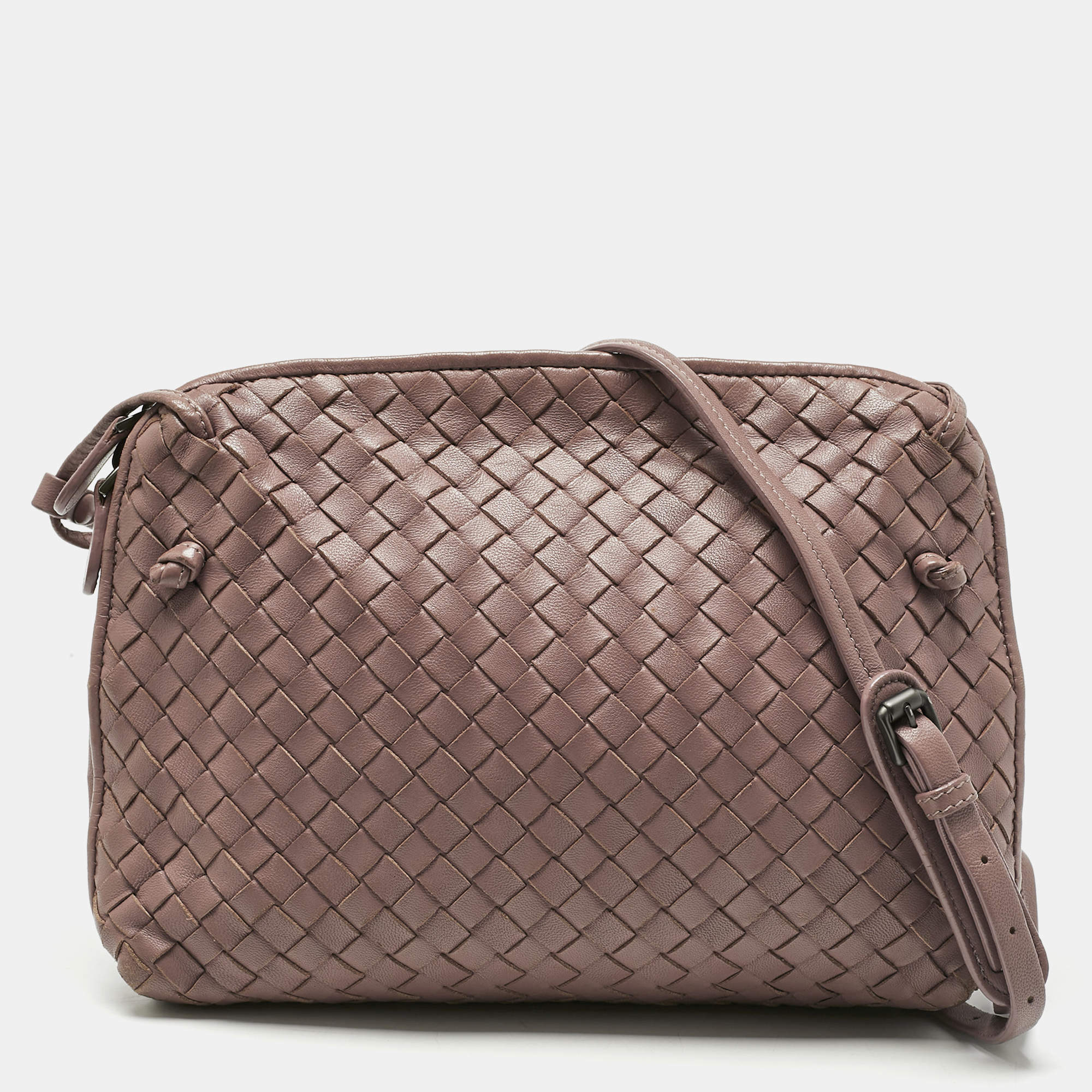 Pre Owned Bottega Veneta Mauve Intrecciato Leather Nodini Crossbody Bag