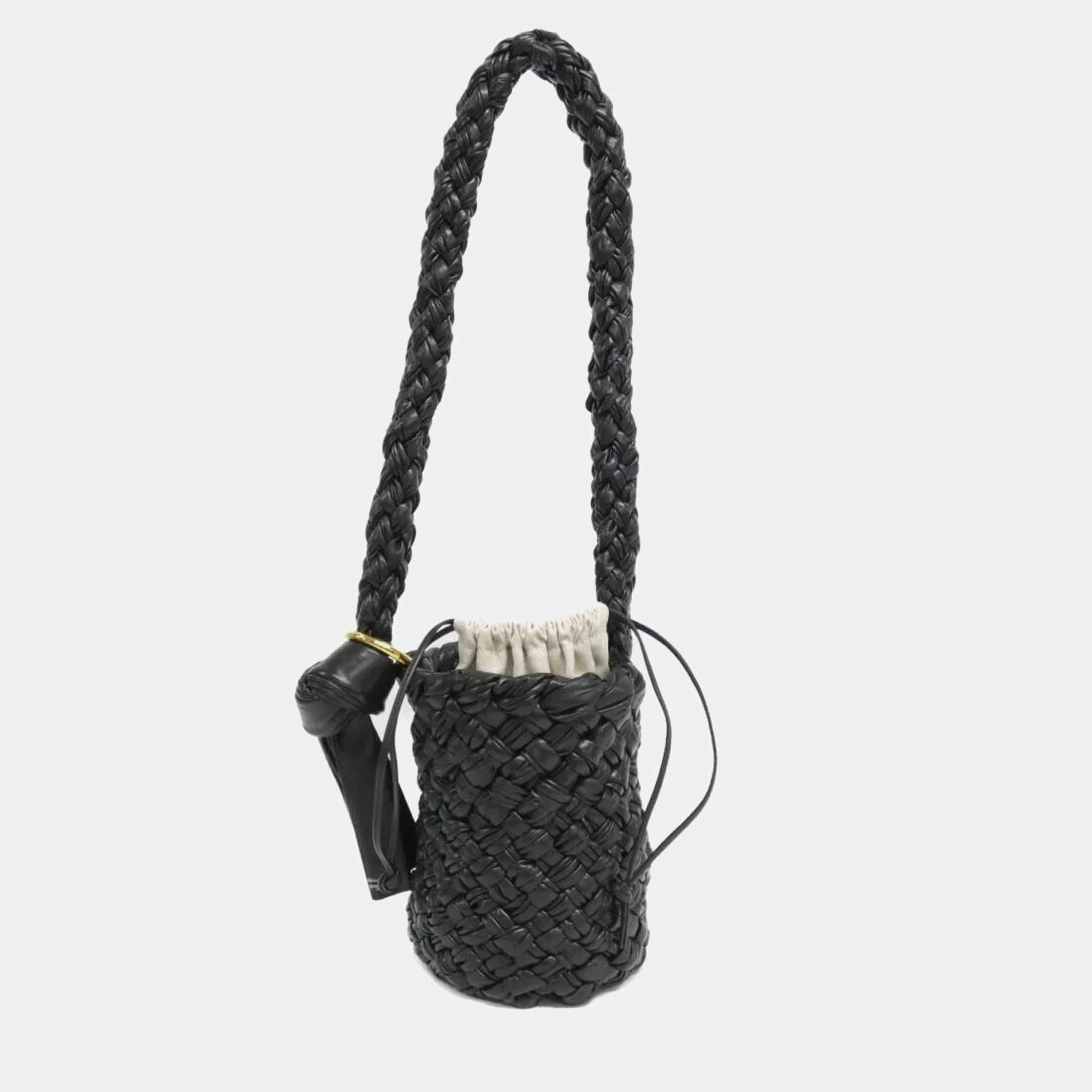 Pre Owned Bottega Veneta Dark Green Leather Shoulder Bag