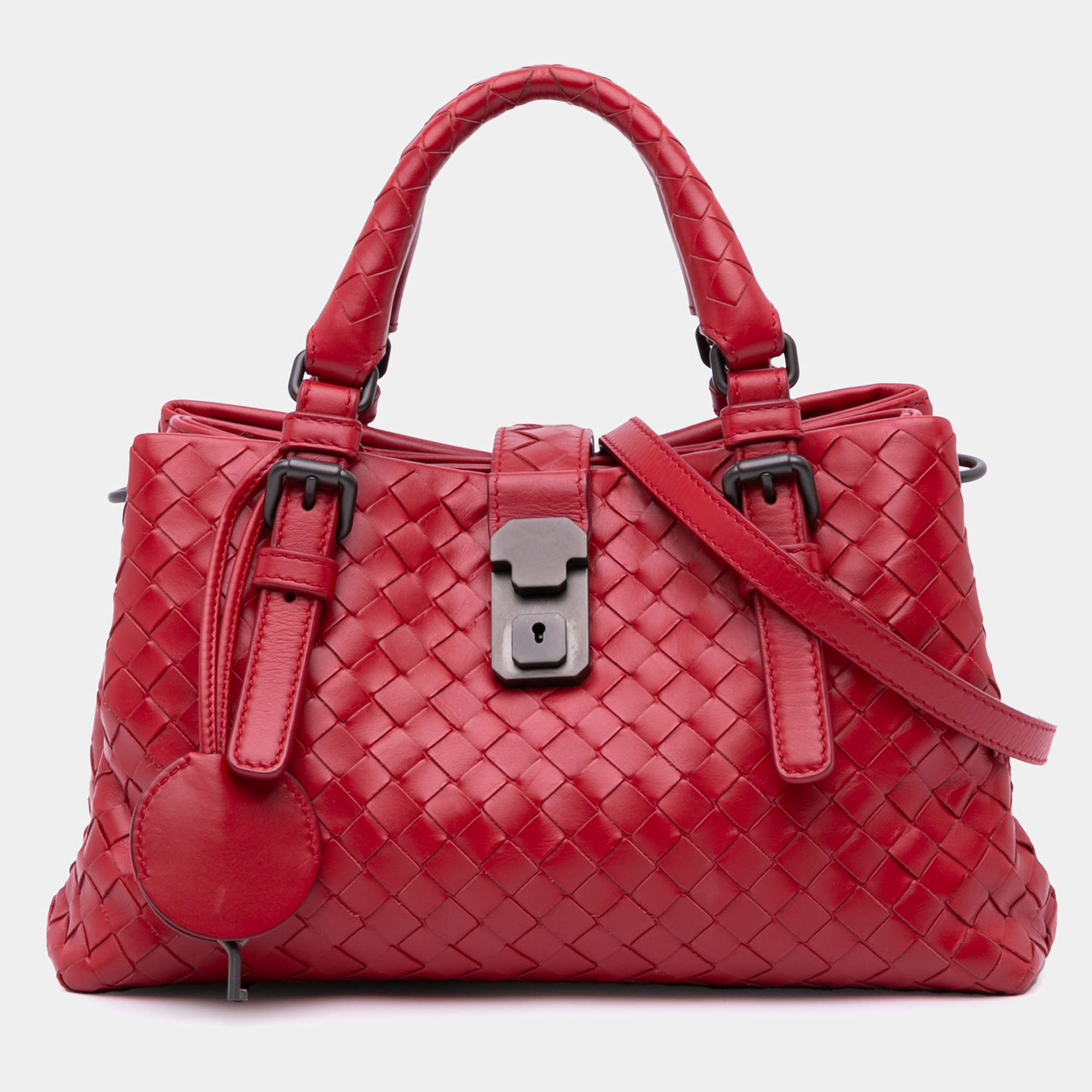 Pre Owned Bottega Veneta Red Mini Nappa Intrecciato Roma Satchel
