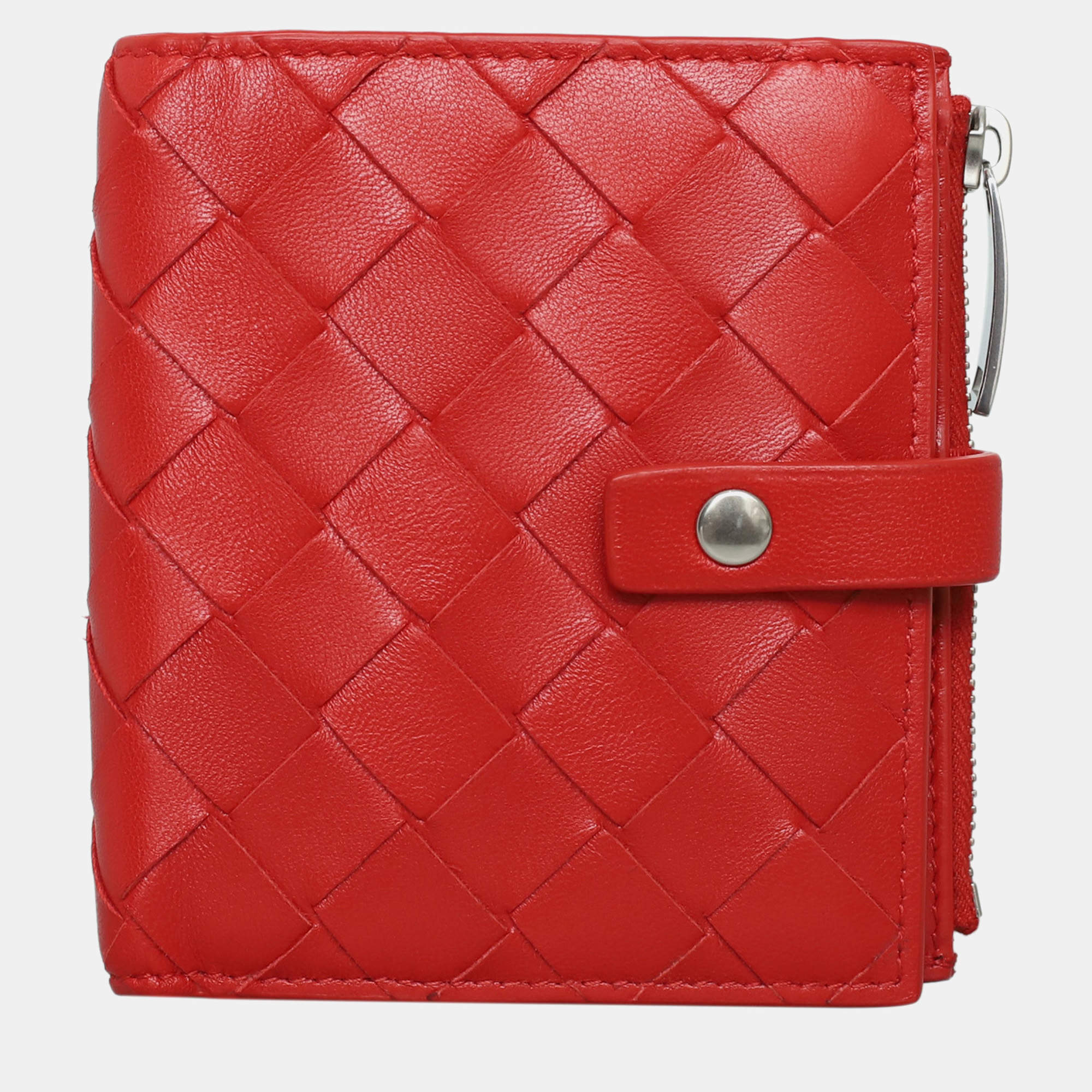 Pre Owned Bottega Veneta Red Mini Intrecciato Bi-Fold Wallet
