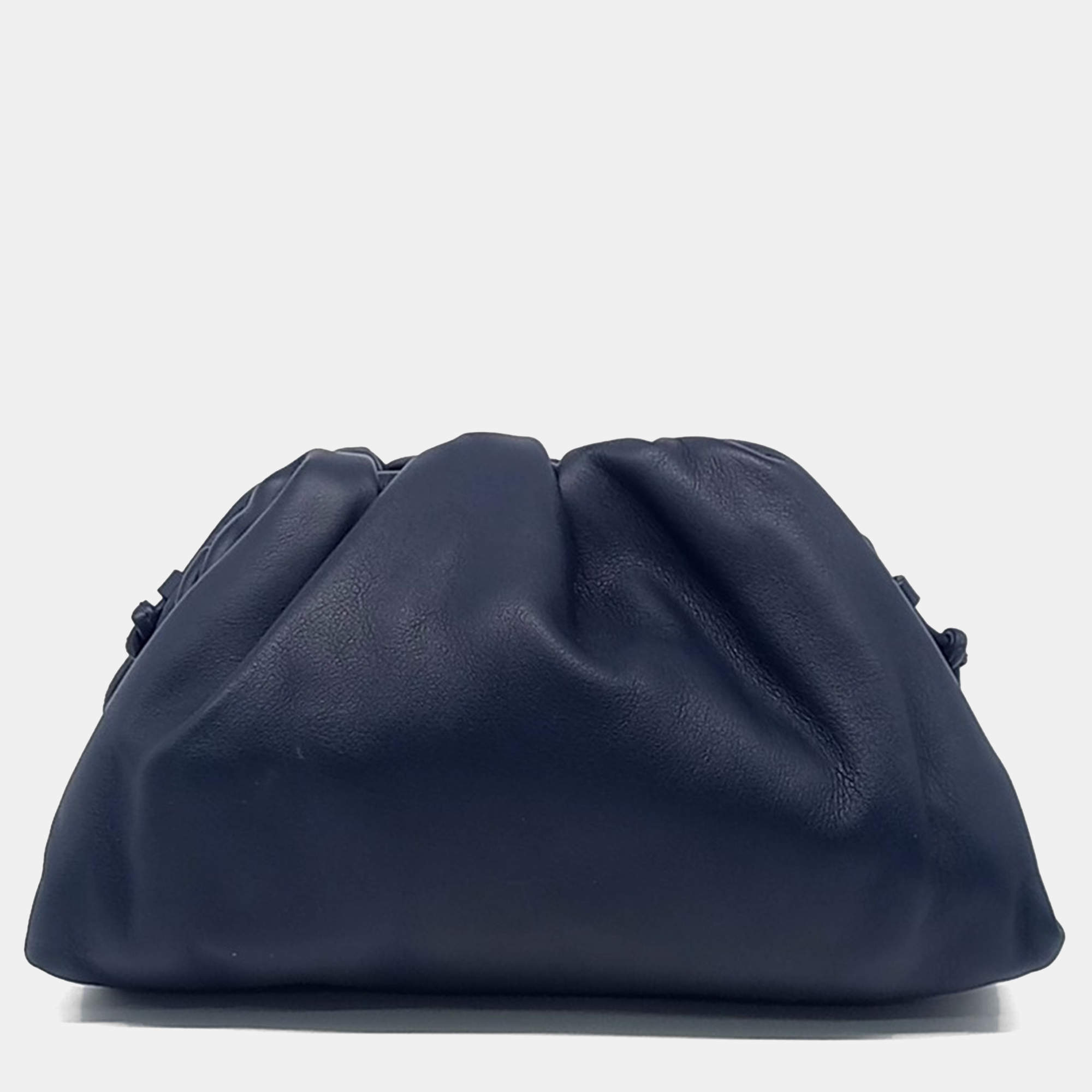 Pre Owned Bottega Veneta Navy Blue Butter Calf Leather Crossbody Bag