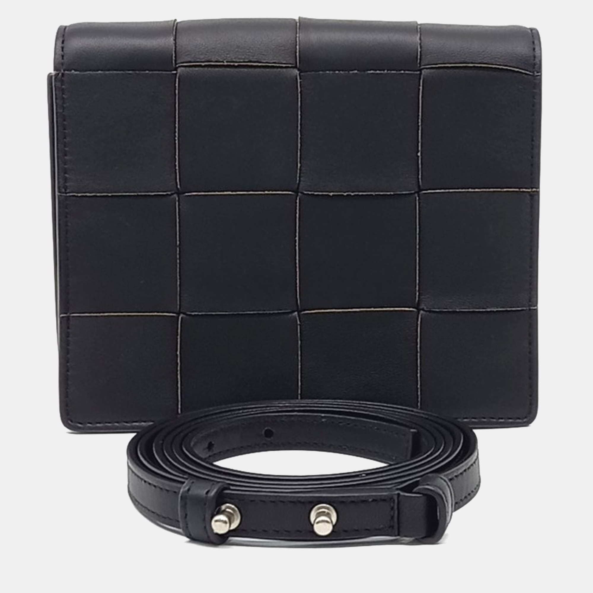 Pre Owned Bottega Veneta Black Leather Cassette Mini Crossbody Bag