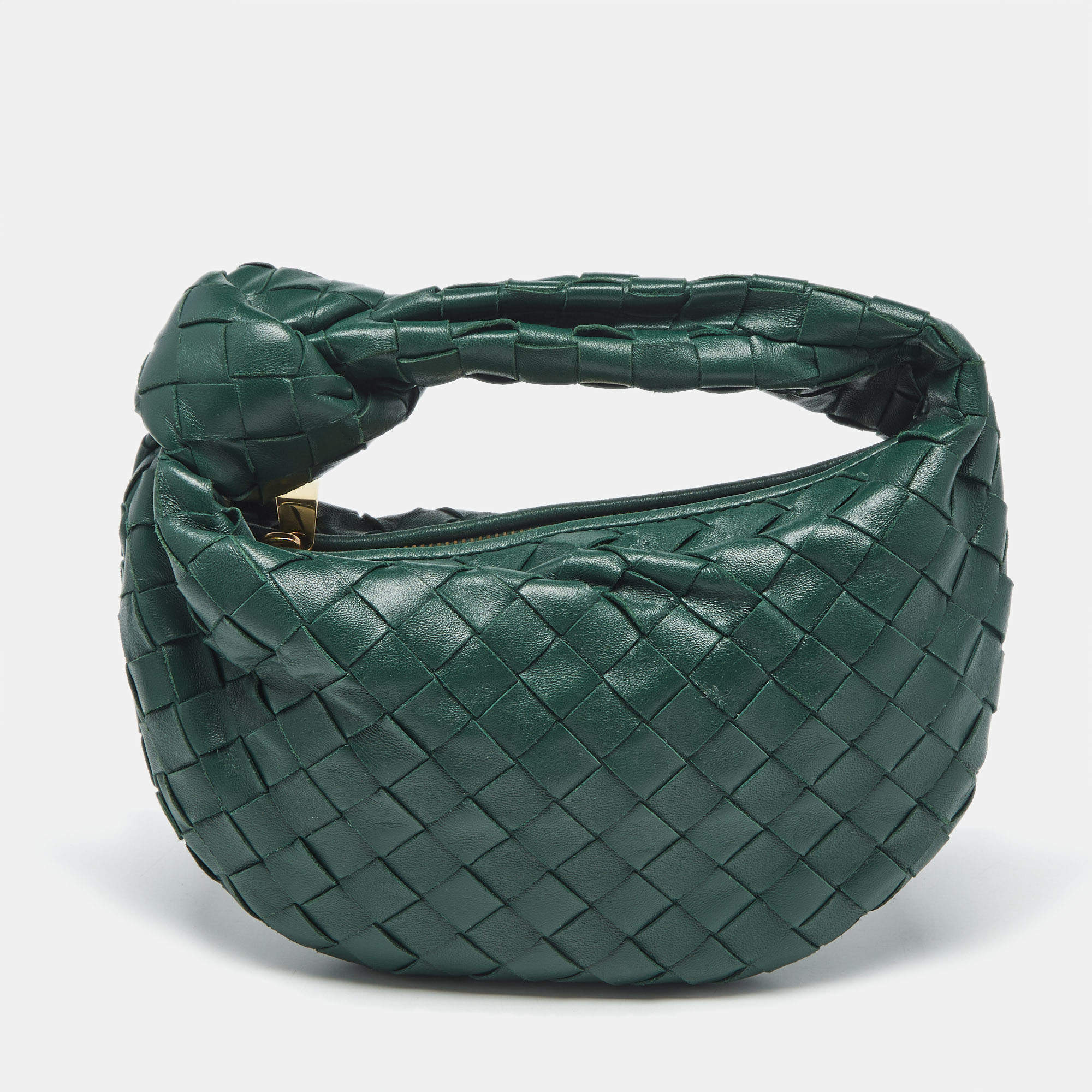 Pre Owned Bottega Veneta Green Intrecciato Leather Mini Jodie Hobo