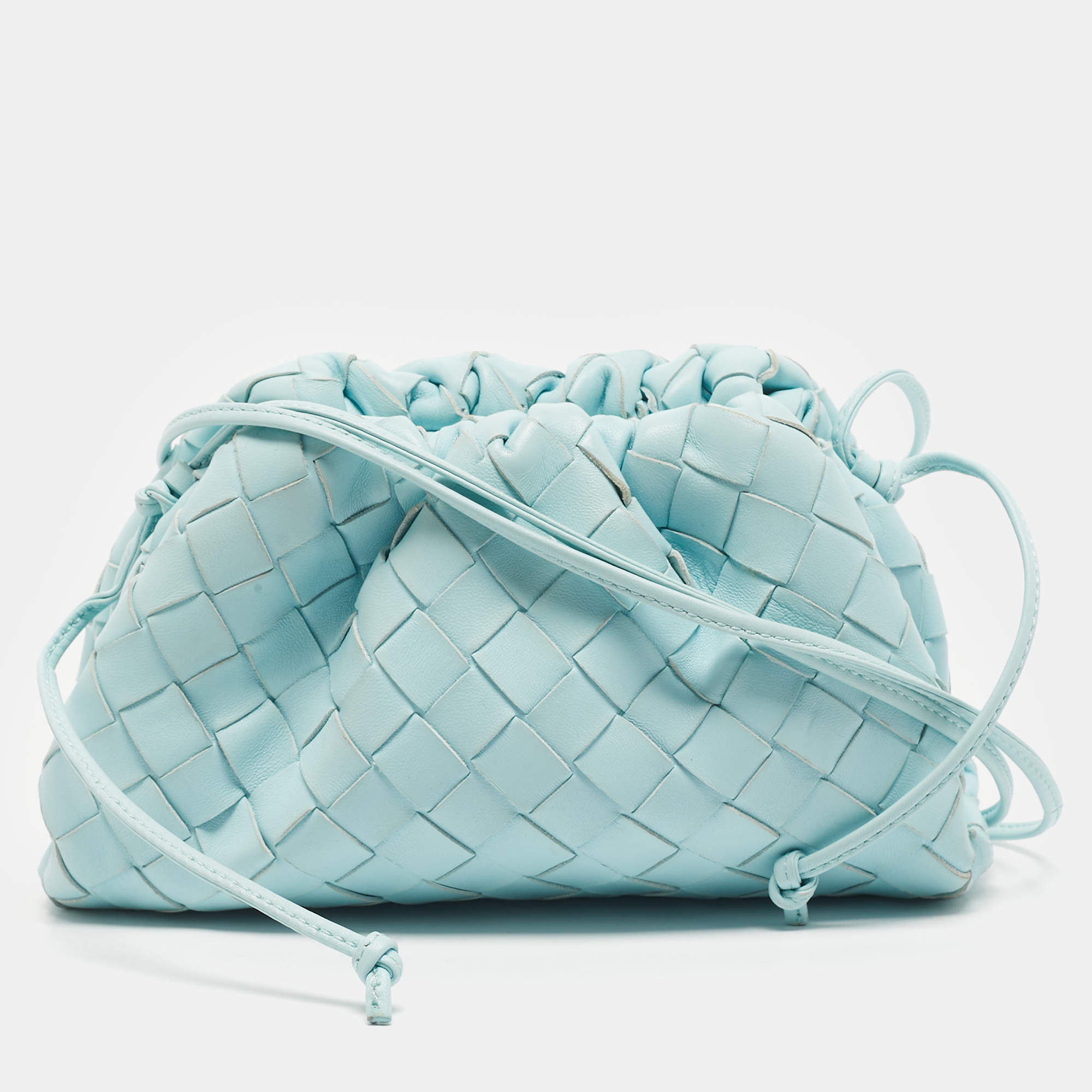 Pre Owned Bottega Veneta Light Blue Intrecciato Leather Mini The Pouch Bag