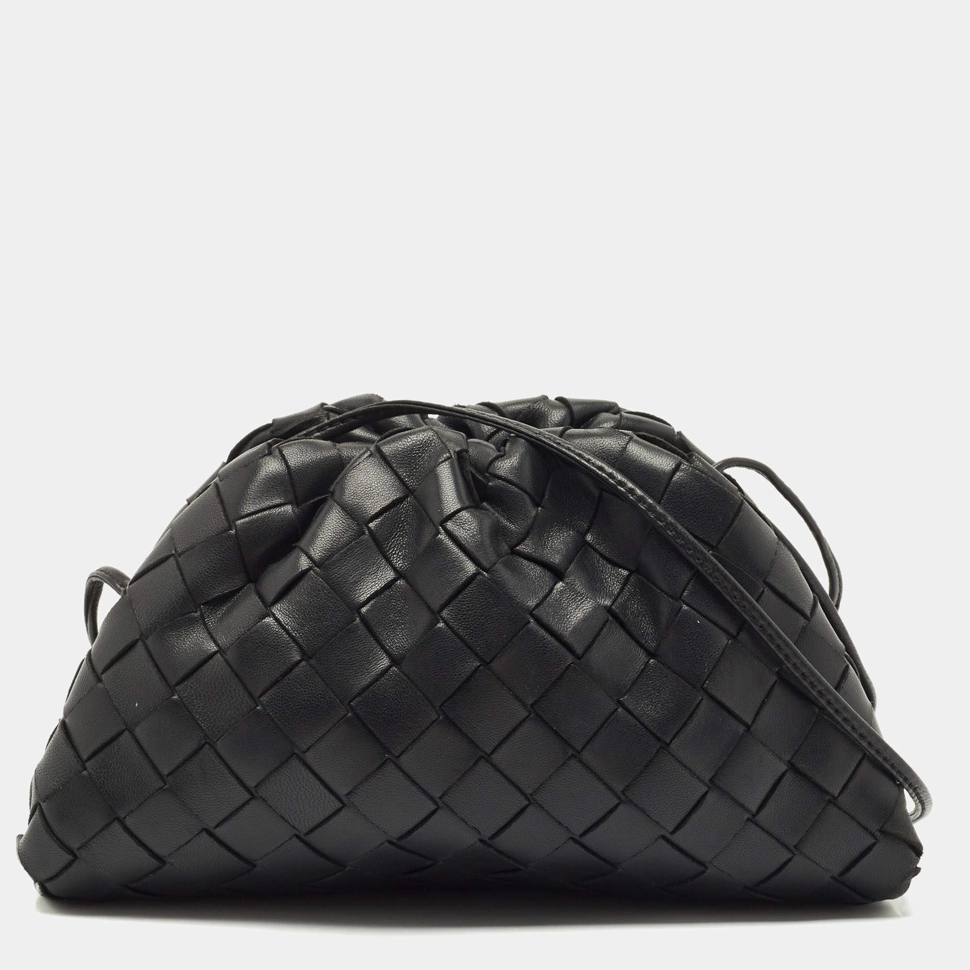 Pre Owned Bottega Veneta Black Intrecciato Leather Mini The Pouch Clutch