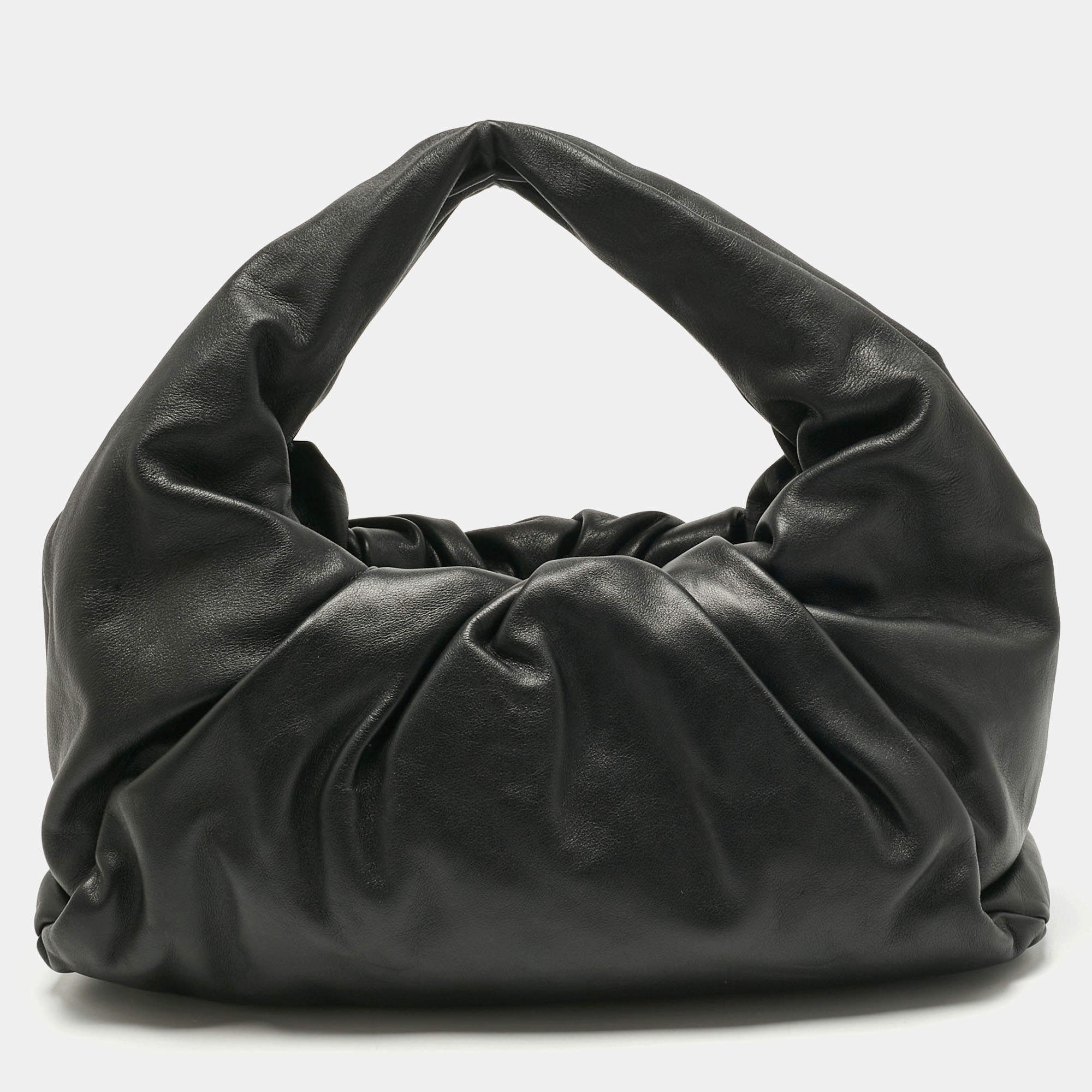 Pre Owned Bottega Veneta Black Leather Medium The Shoulder Pouch Bag