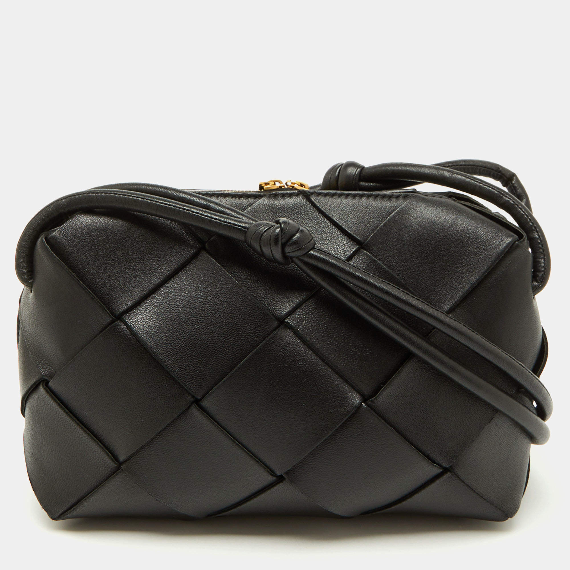 Pre Owned حقيبة كاميرا بوتيغا فينيتا كاسيت صغيرة جلد أسود