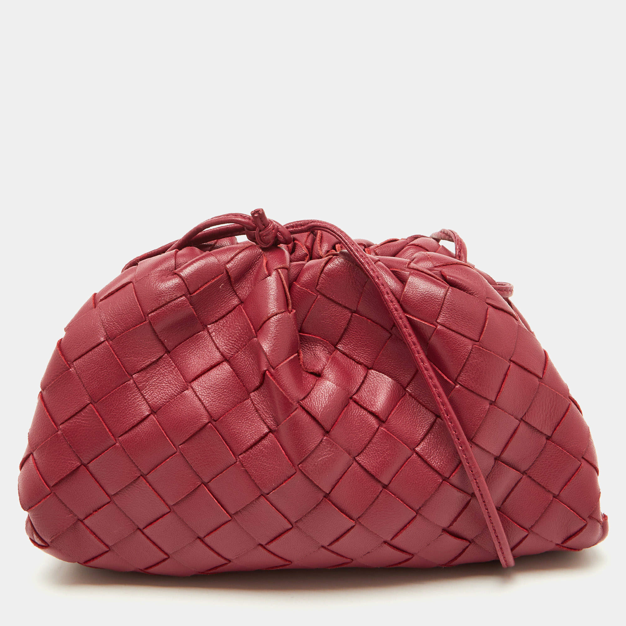 Pre Owned Bottega Veneta Fuchsia Intrecciato Leather Mini The Pouch Bag