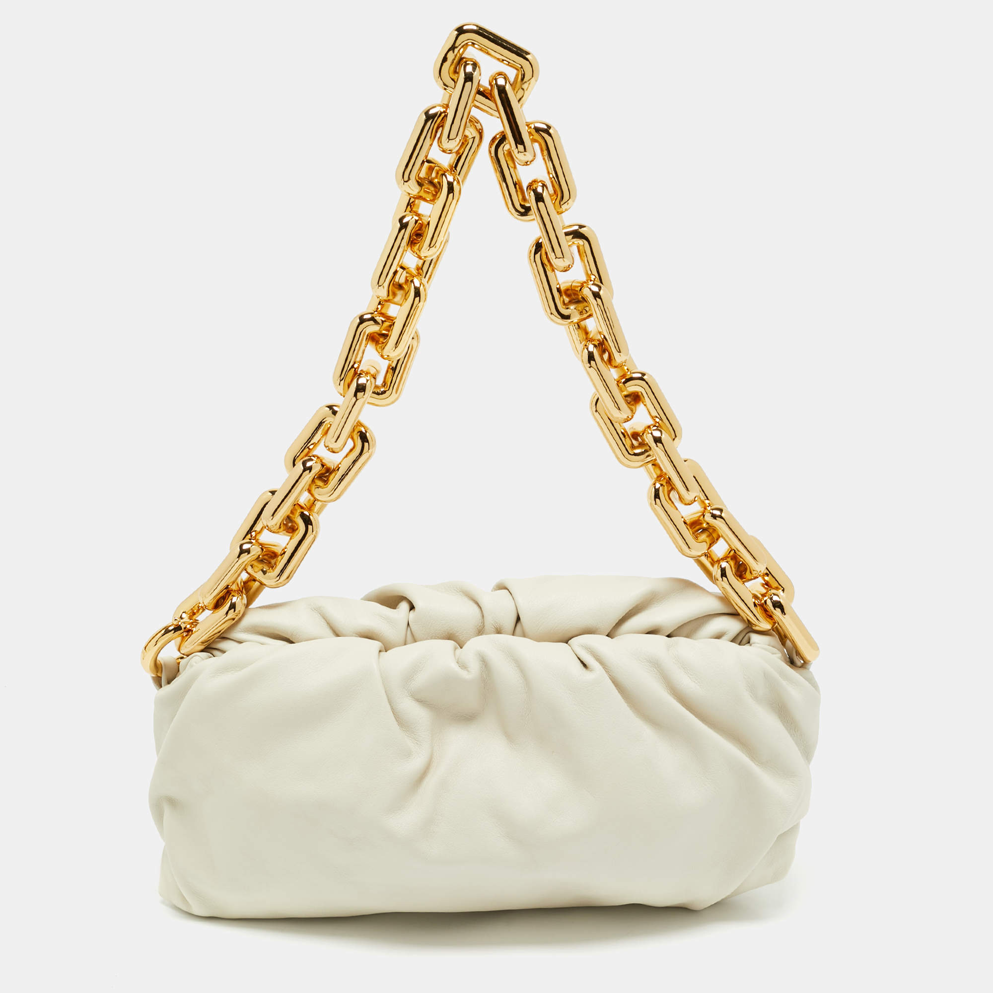 Pre Owned حقيبة بوتيغا فينيتا البوتش السلسلة جلد أبيض فاتح