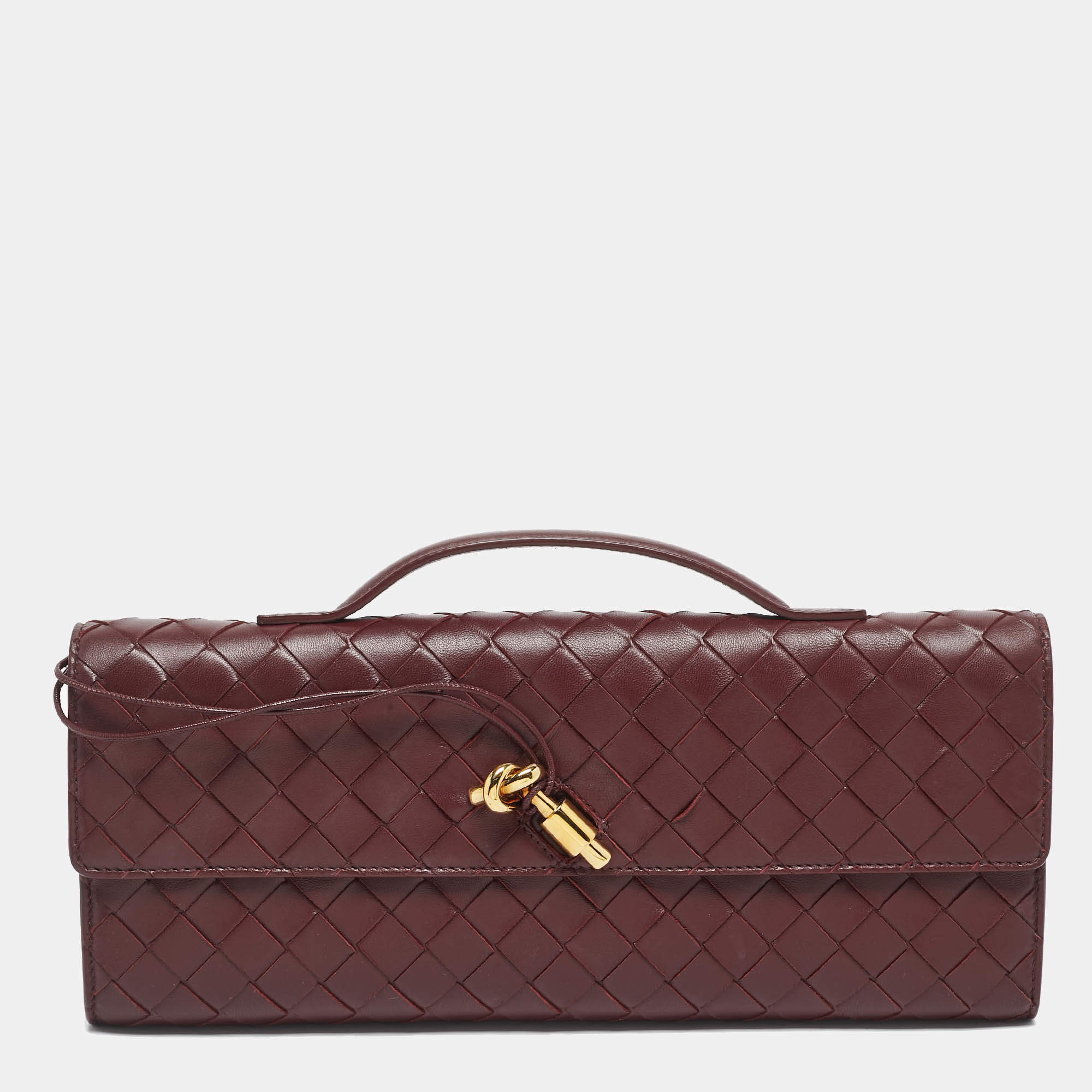 Pre Owned Bottega Veneta Burgundy Intrecciato Leather Medium Andiamo Clutch