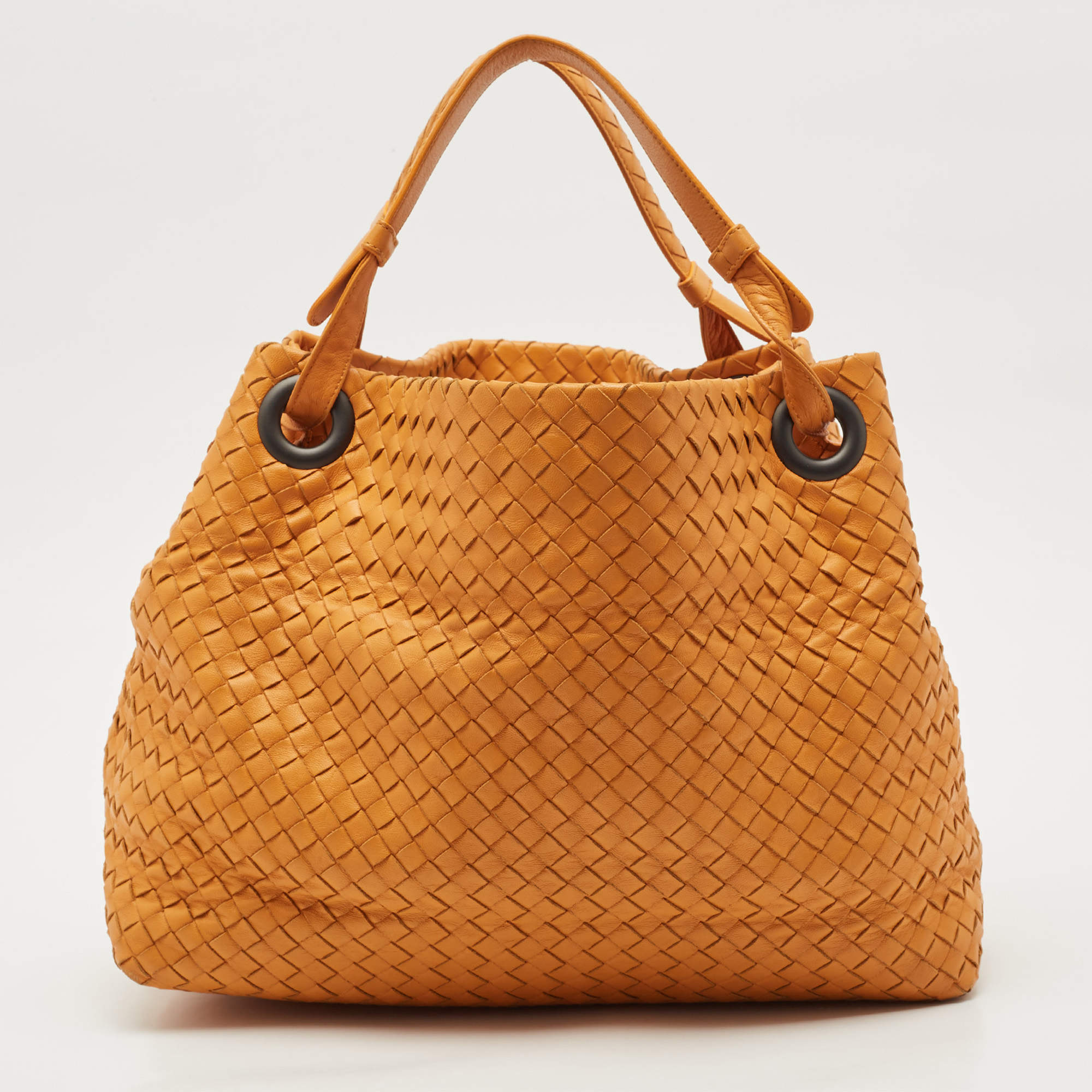 Pre Owned Bottega Veneta Orange Intrecciato Leather Bella Tote